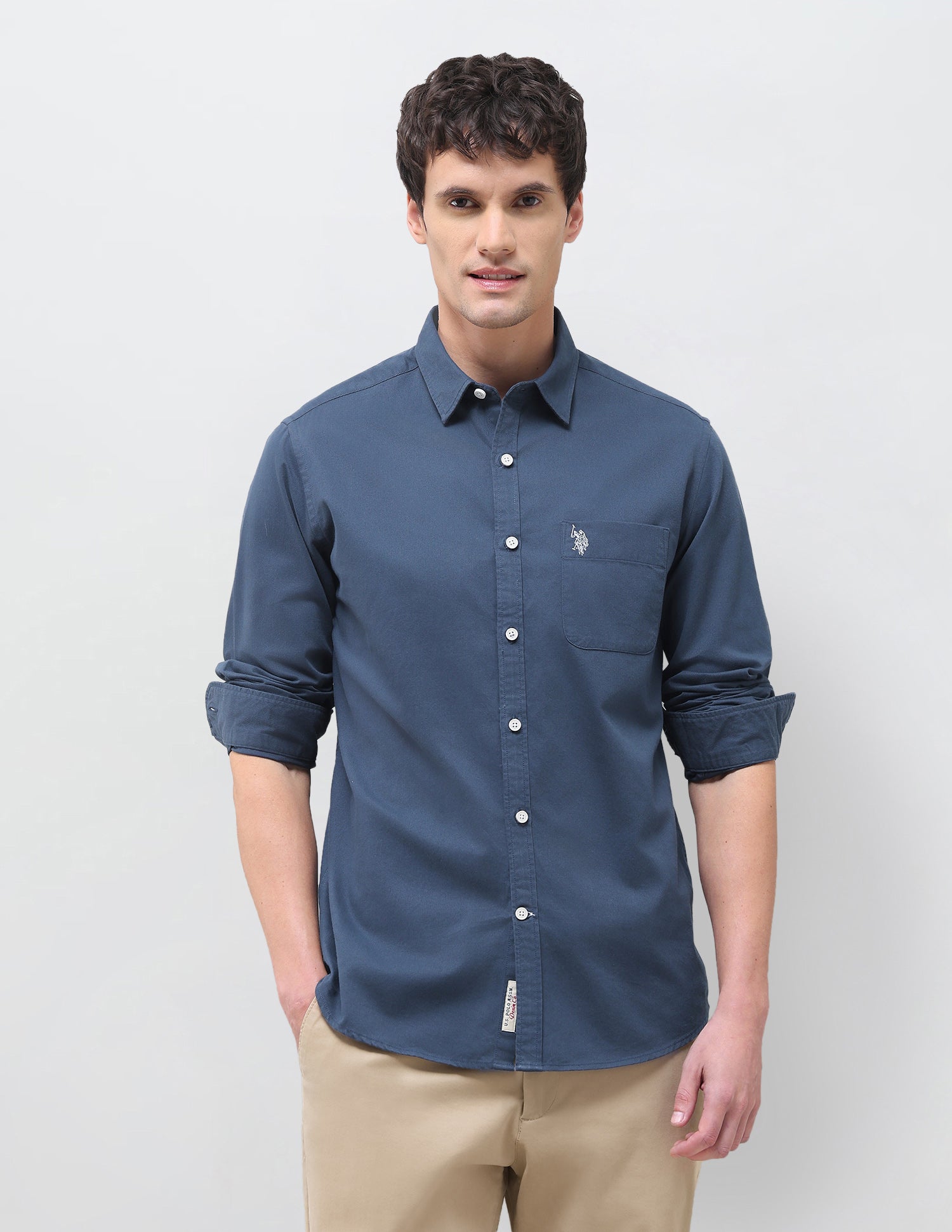 Solid Regular Fit Shirt Blue - U.S. Polo Assn. India | Large