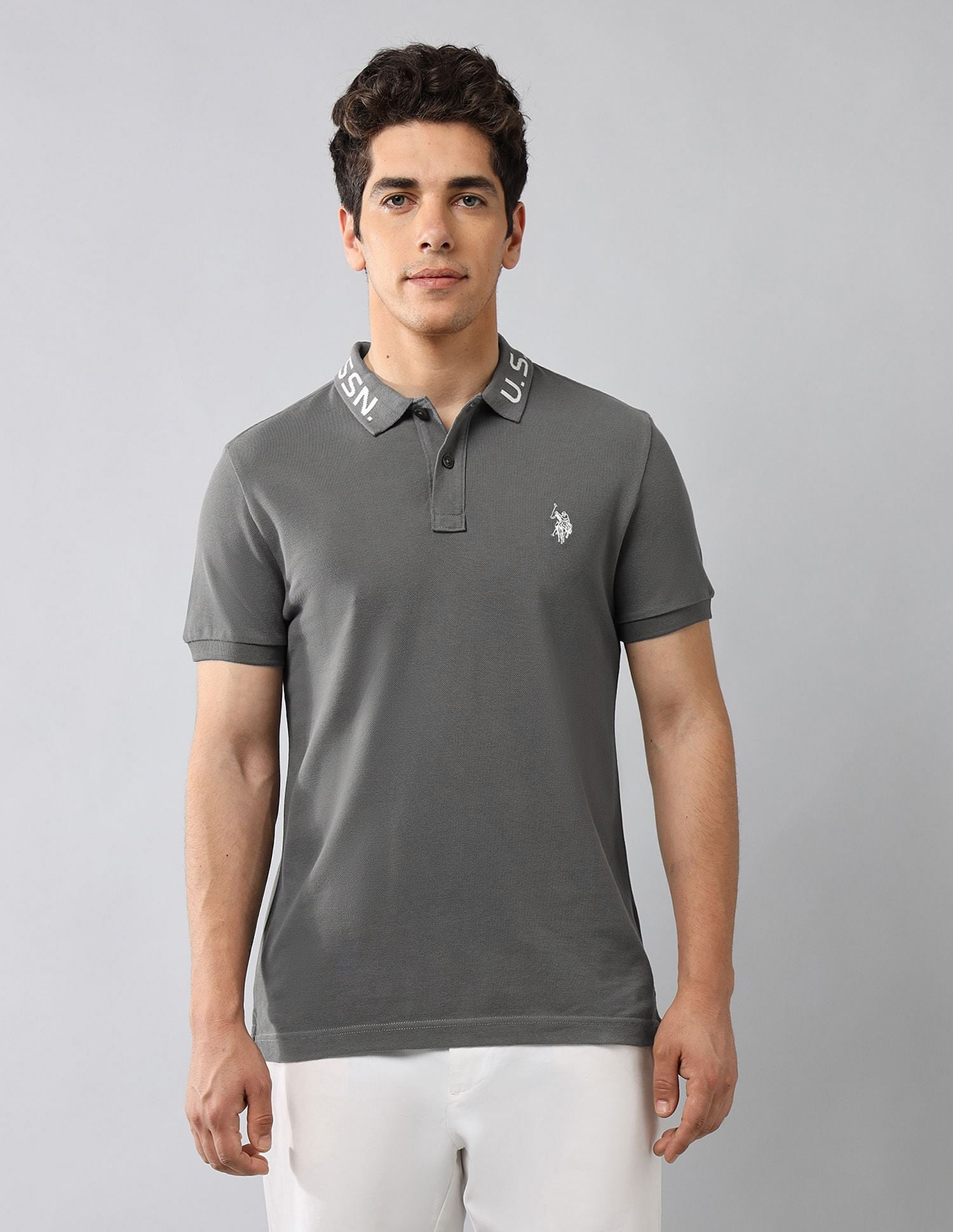 Brand Printed Muscle Fit Polo Shirt Dark Grey - U.S. POLO ASSN. | Large