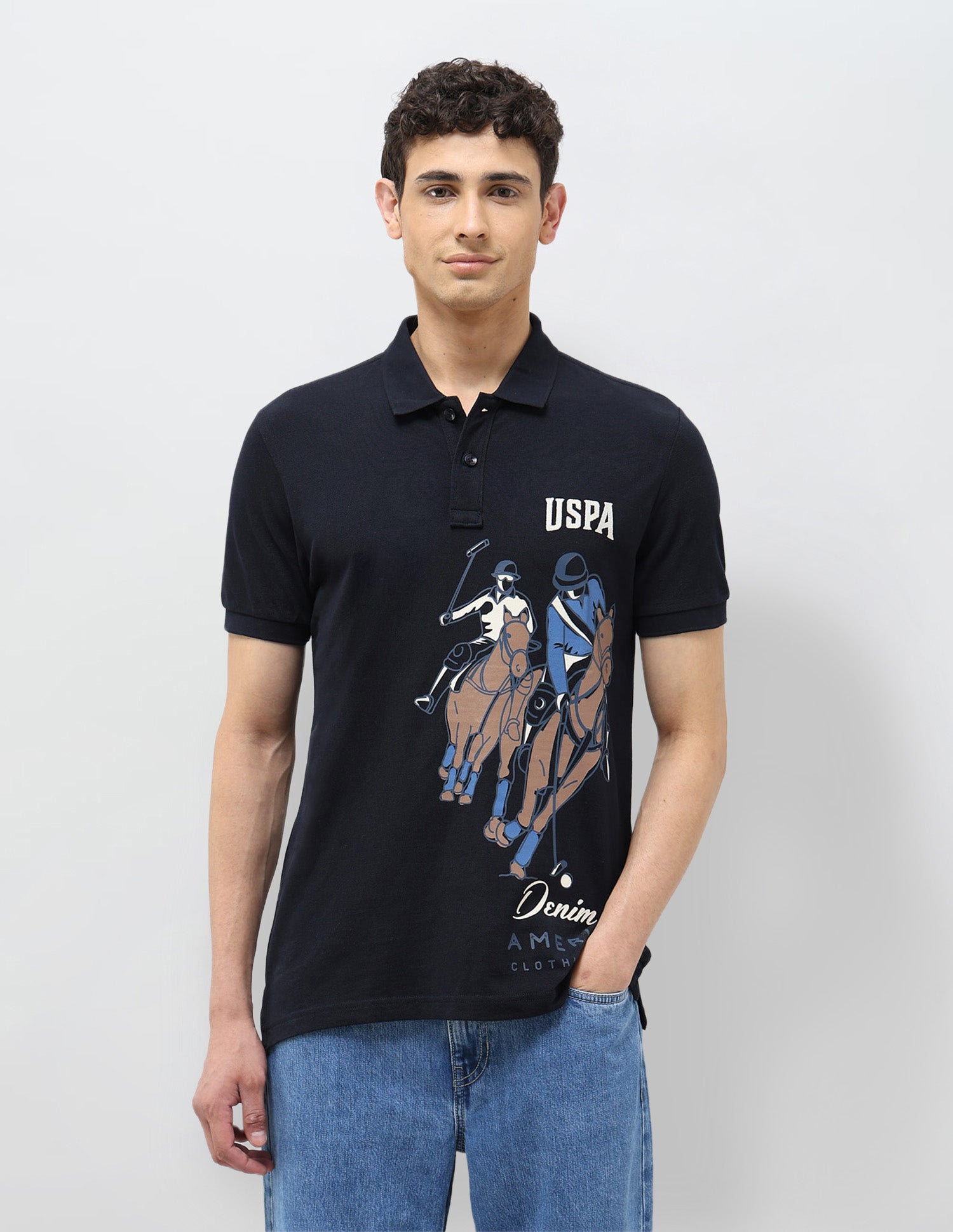 Graphic Printed Muscle Fit Polo shirt Navy - U.S. POLO ASSN. | Large