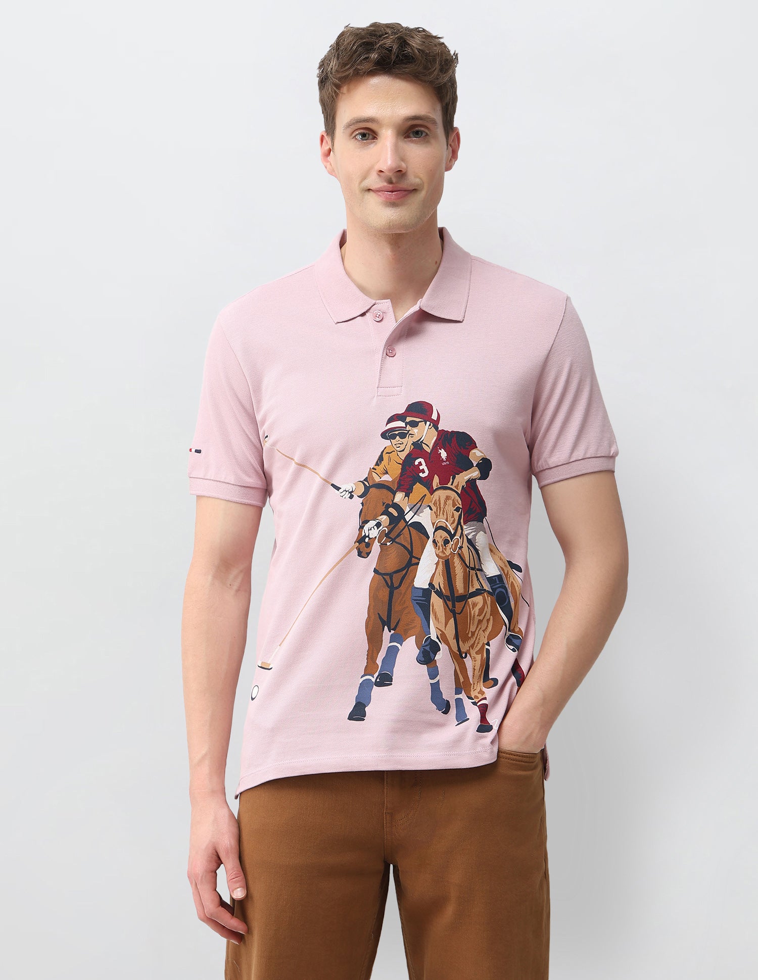 Graphic Printed Muscle Fit Polo Shirt Dark Pink - U.S. Polo Assn. India | Large