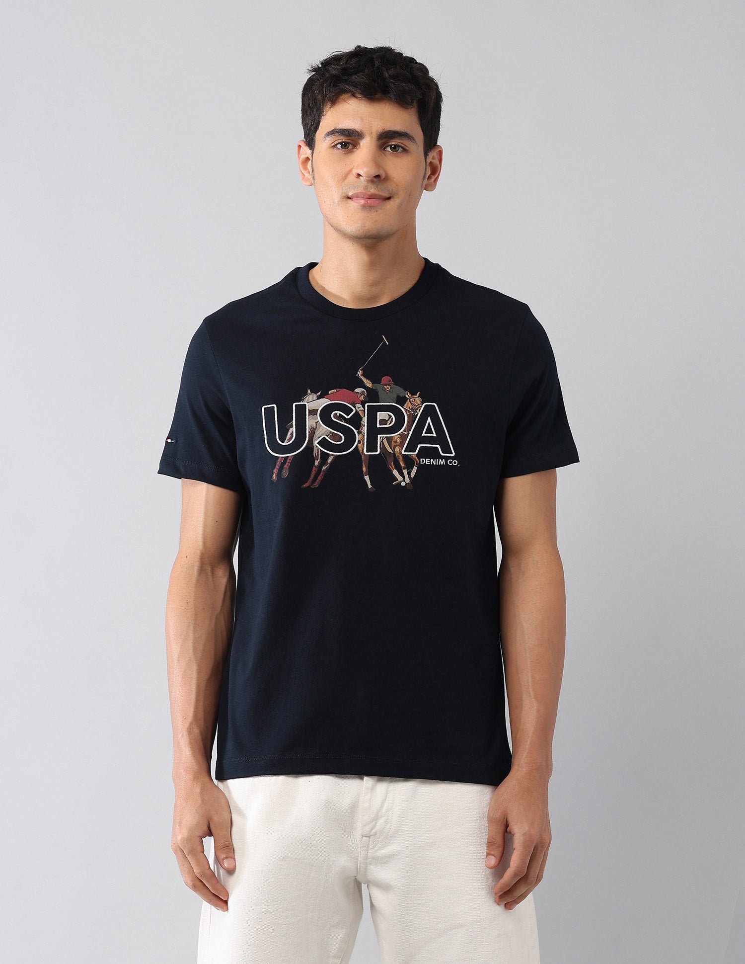 Brand Embroidered Muscle Fit Colligiate T-Shirt Navy - U.S. Polo Assn. India | Large