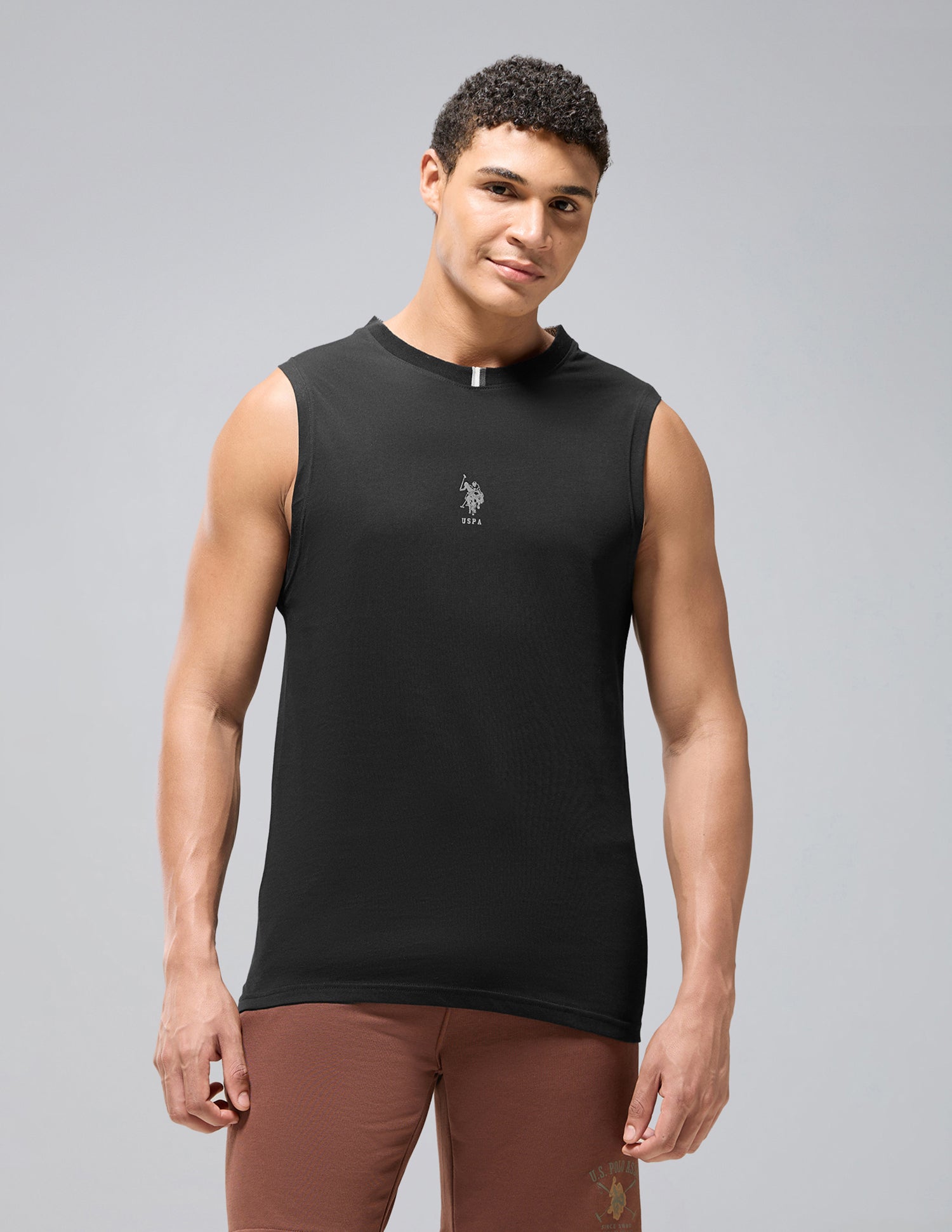Pure Cotton Breathable OEV12 Gym Vest Black - U.S. Polo Assn. India | Large