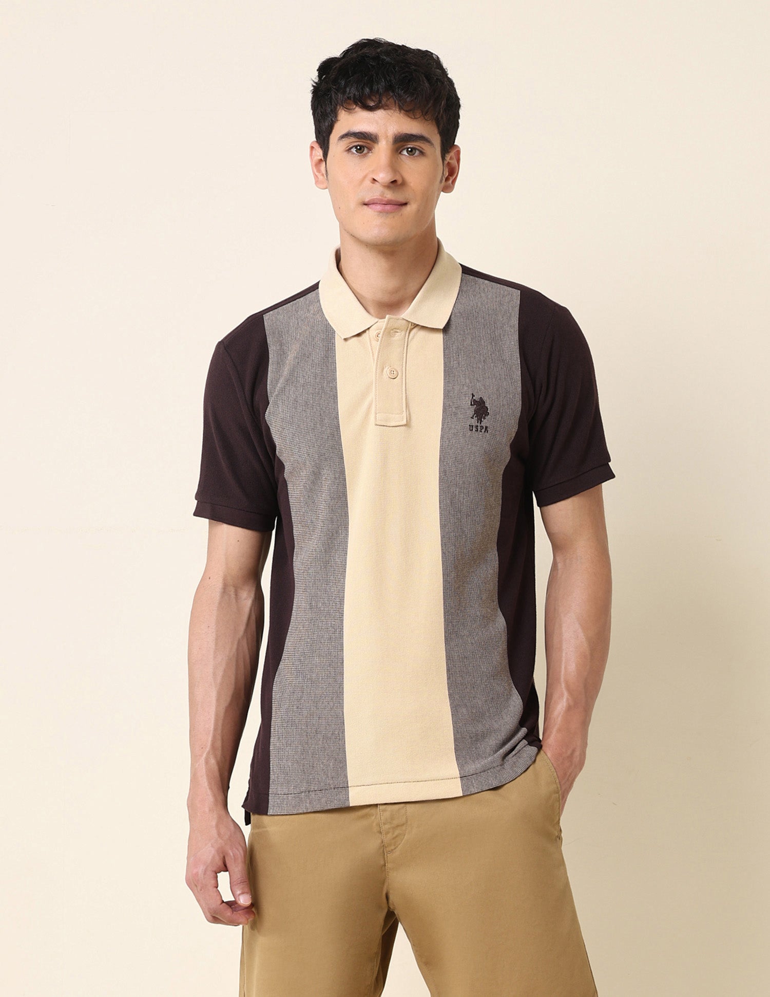 Colourblocked Slim Fit Polo Shirt Dark Brown - U.S. POLO ASSN. | Large