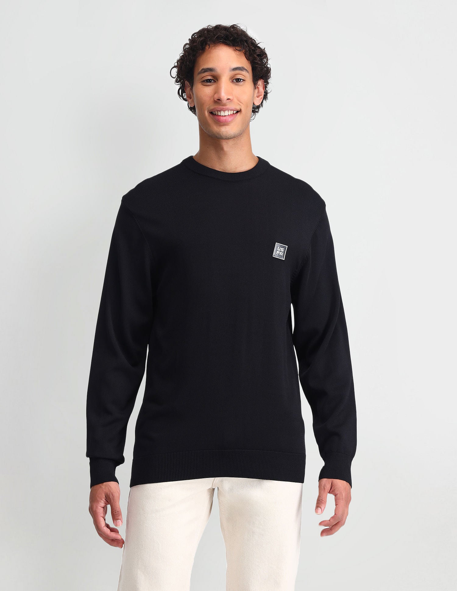 Regular Fit Solid Sweater Black - U.S. Polo Assn. India | Large
