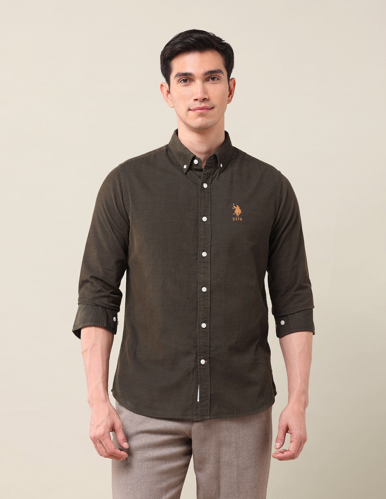 Textured Corduroy Shirt Olive - U.S. Polo Assn. India | Large