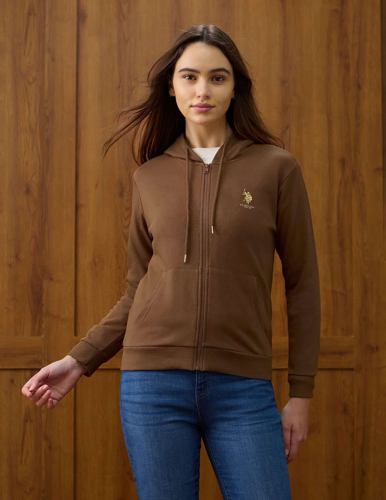 Solid Regular Fit Hooded Sweater Brown - U.S. POLO ASSN. | Large