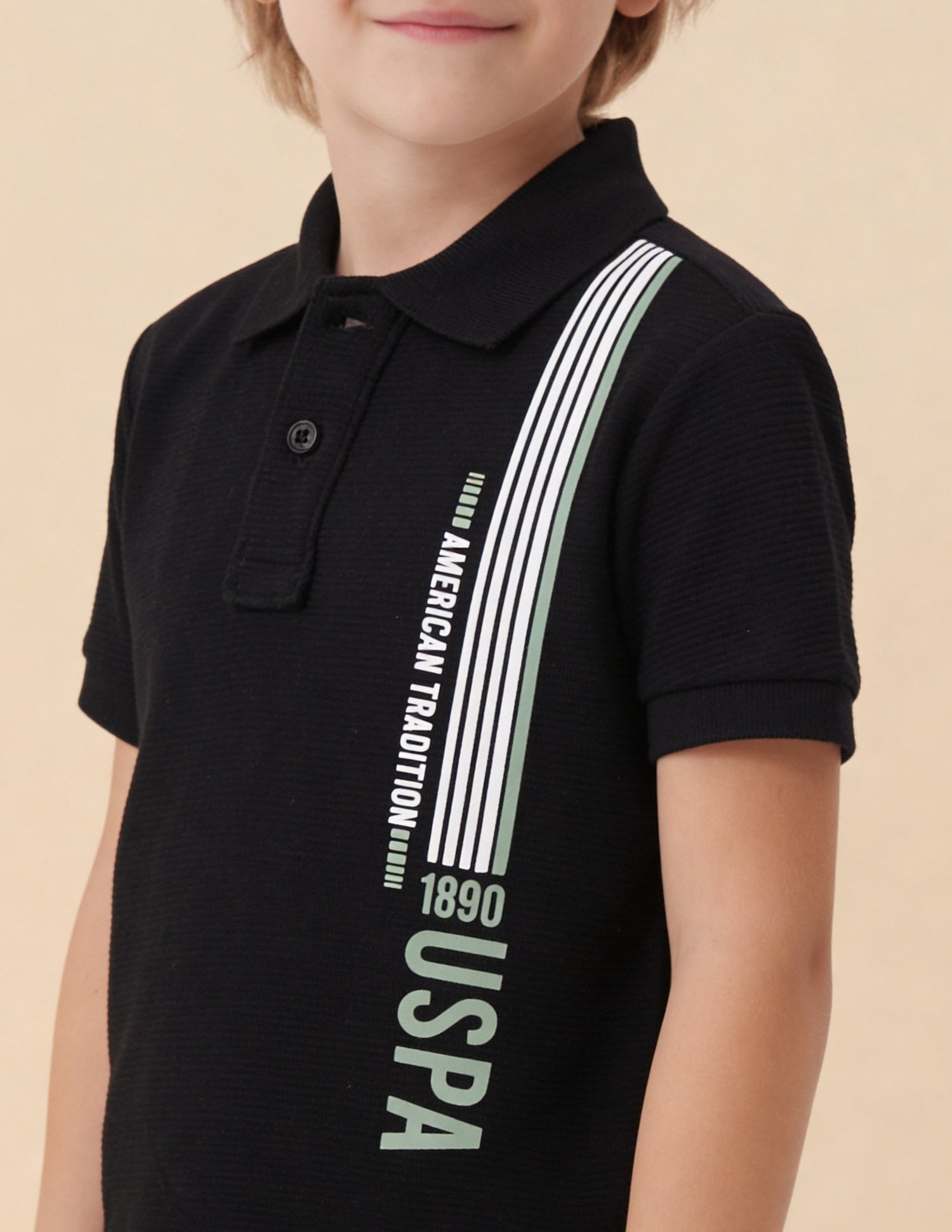 Textured Brand Stripe Regular Fit Polo Shirt Black - U.S. Polo Assn. India | Large