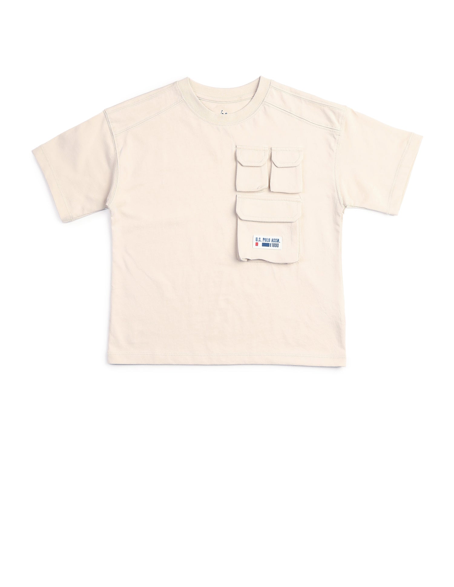 Boys Regular Fit Solid T-Shirt Off White - U.S. POLO ASSN. | Large