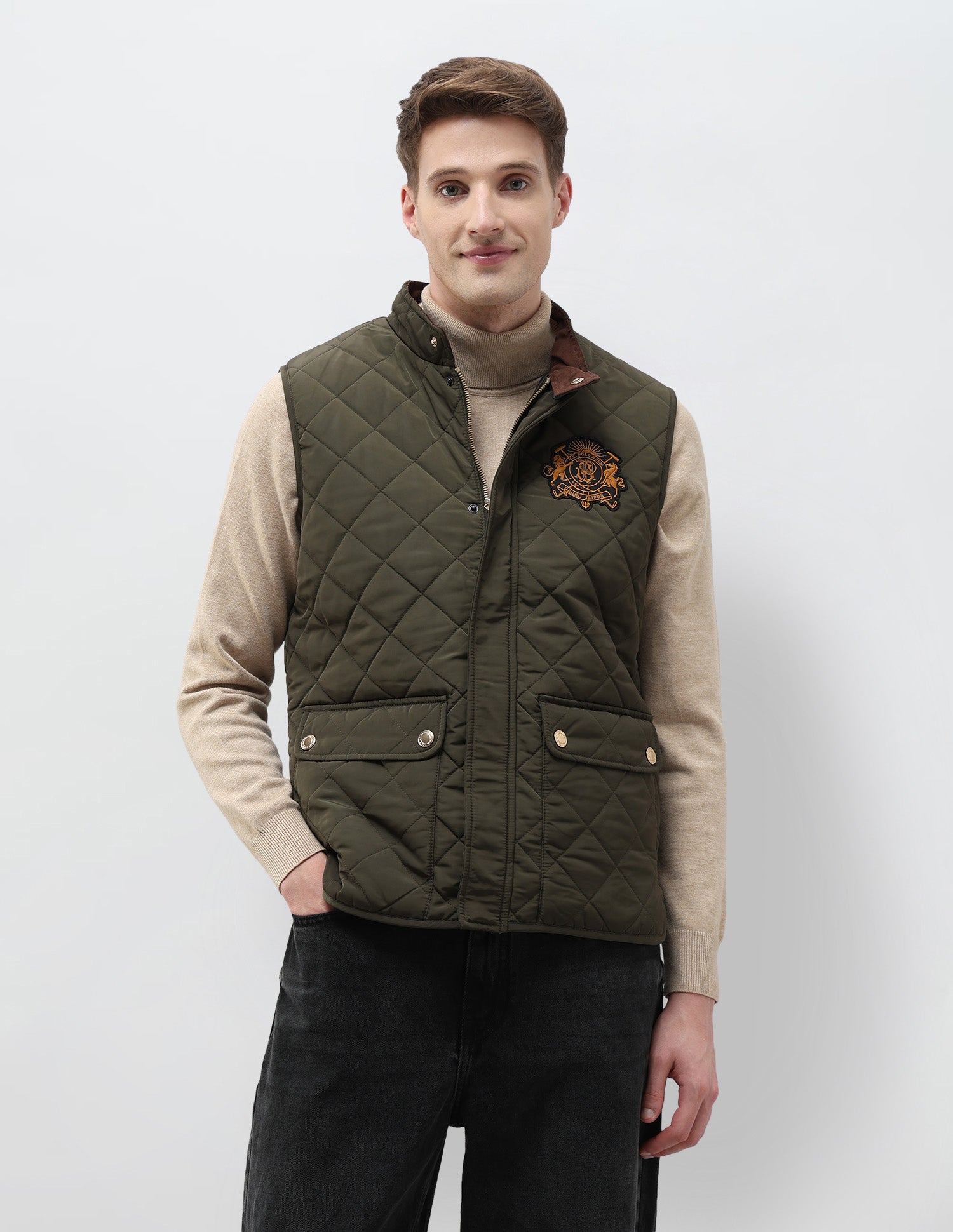 High Neck Solid Quilted Jacket Olive - U.S. POLO ASSN. | Large