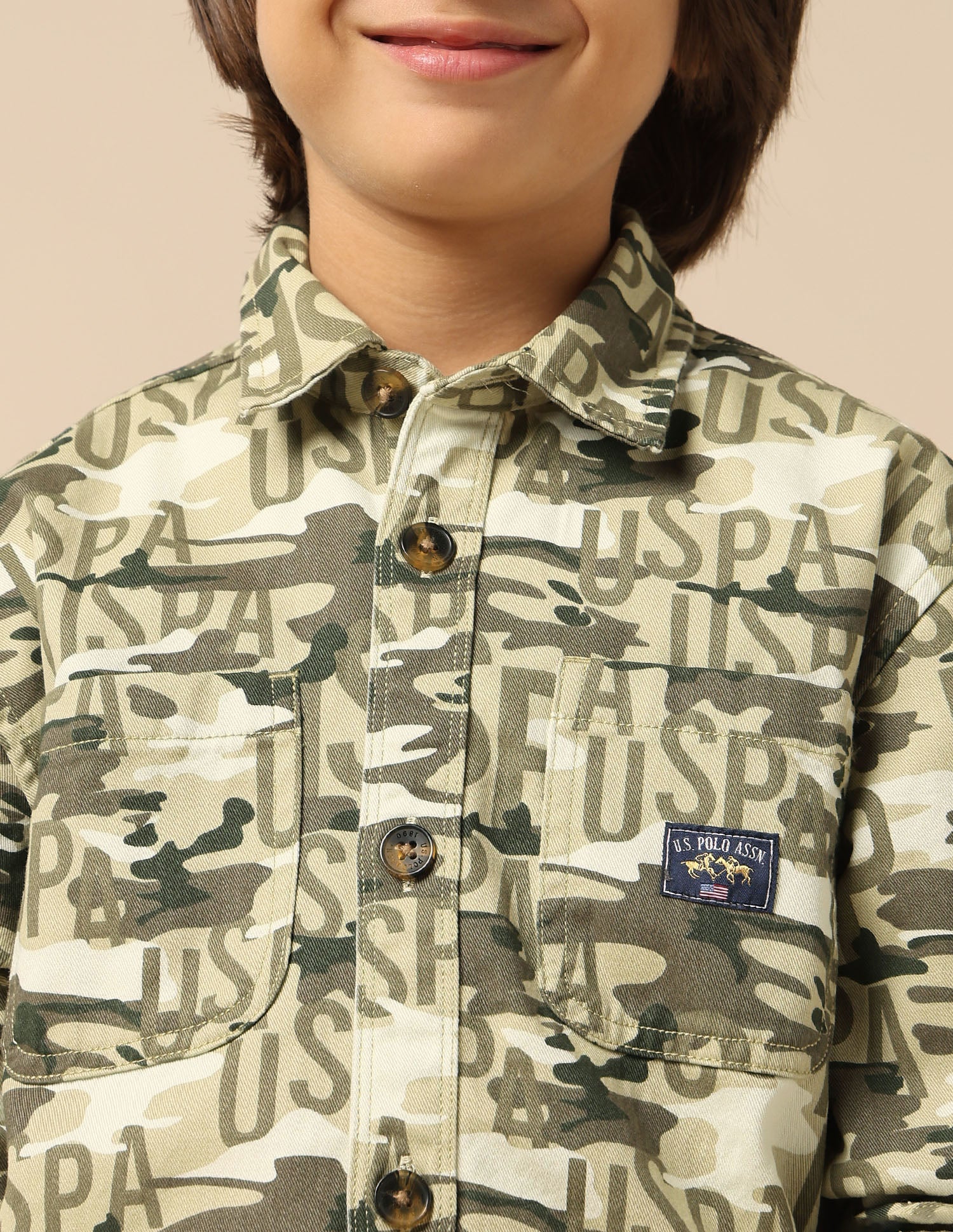 Boys Camouflage Printed Twill Shirt Olive - U.S. POLO ASSN. | Large