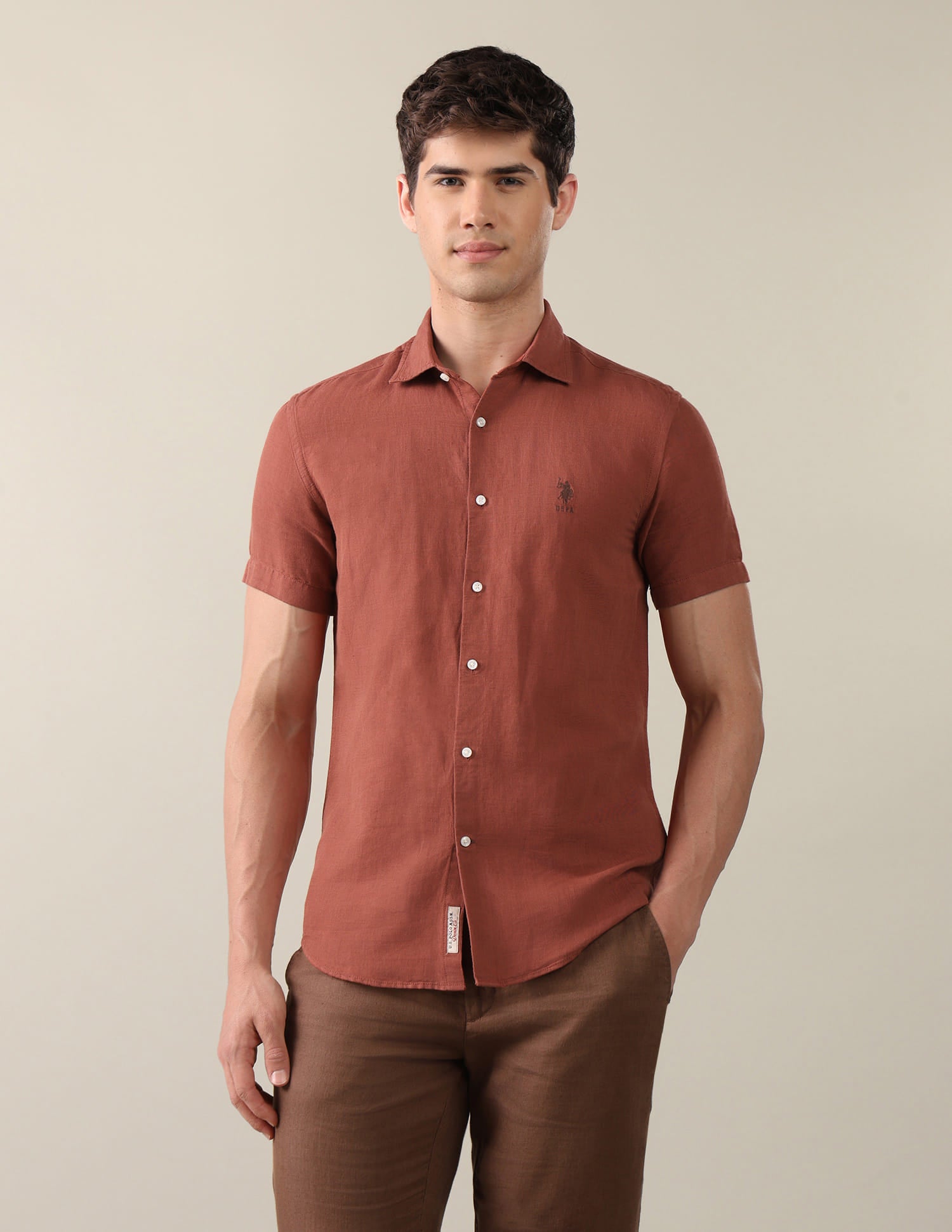 Solid Regular Fit Shirt Brown - U.S. Polo Assn. India | Large