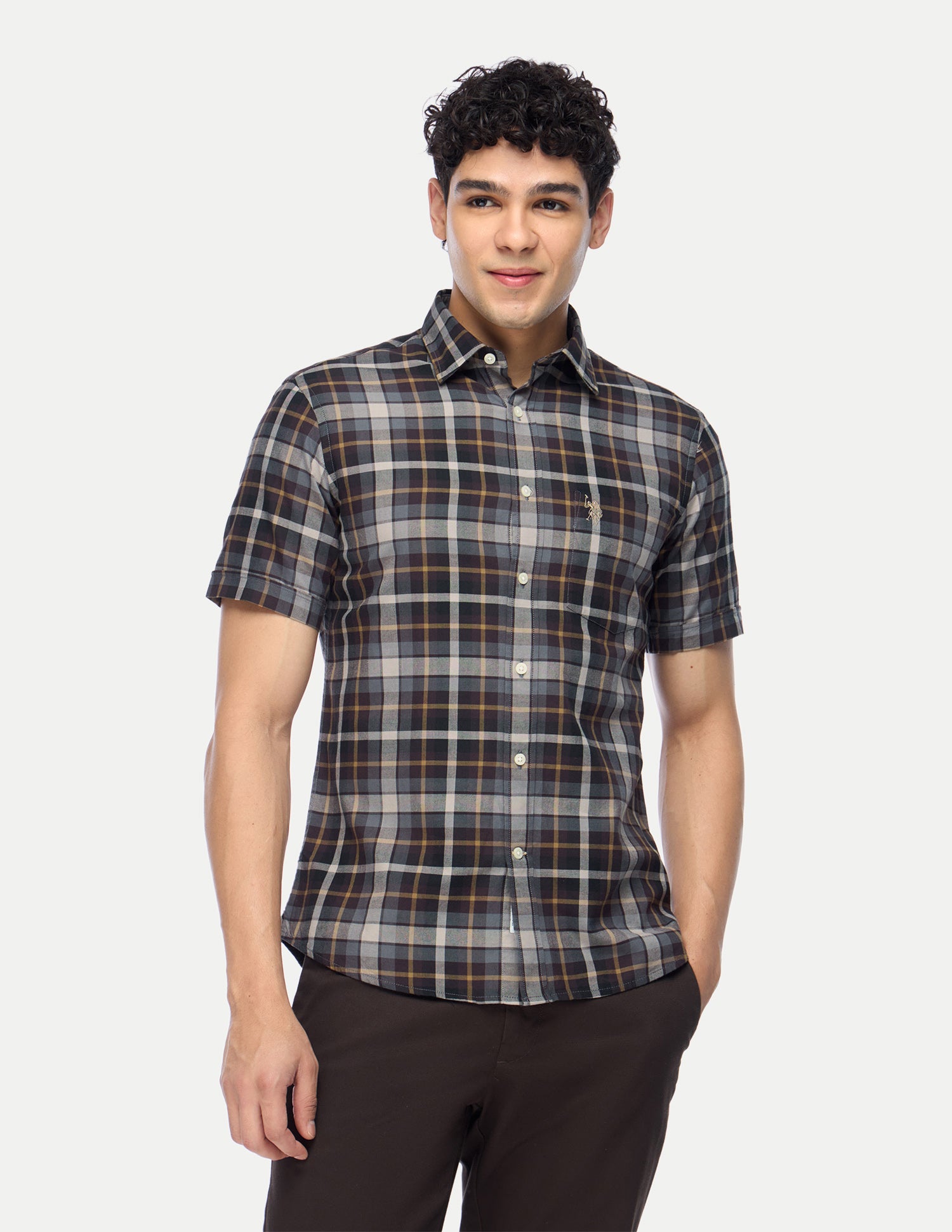 Plaid Checked Tailored Fit Shirt Choco - U.S. Polo Assn. India | Large