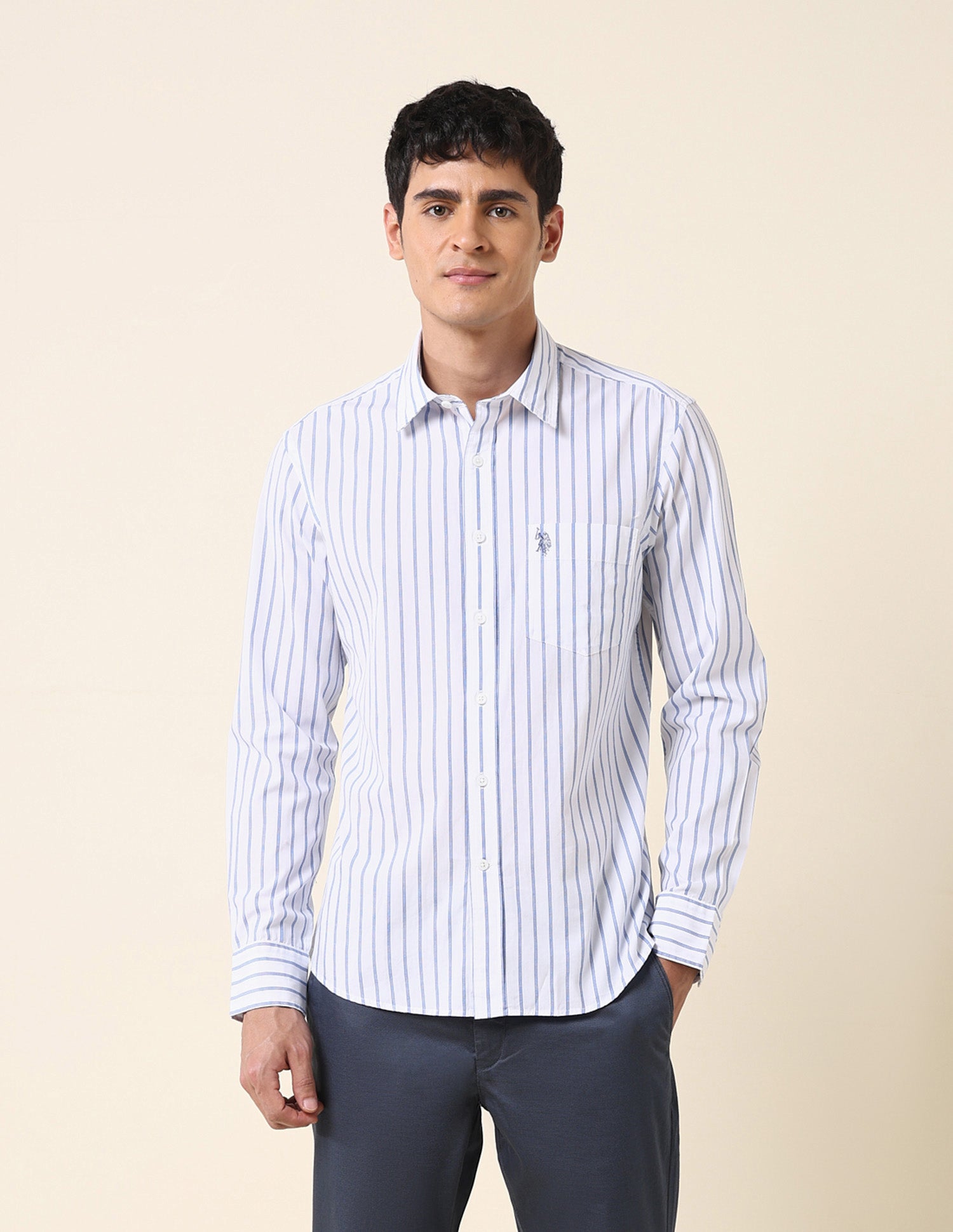 Vertical Striped Tailored Fit Shirt Blue - U.S. Polo Assn. India | Large