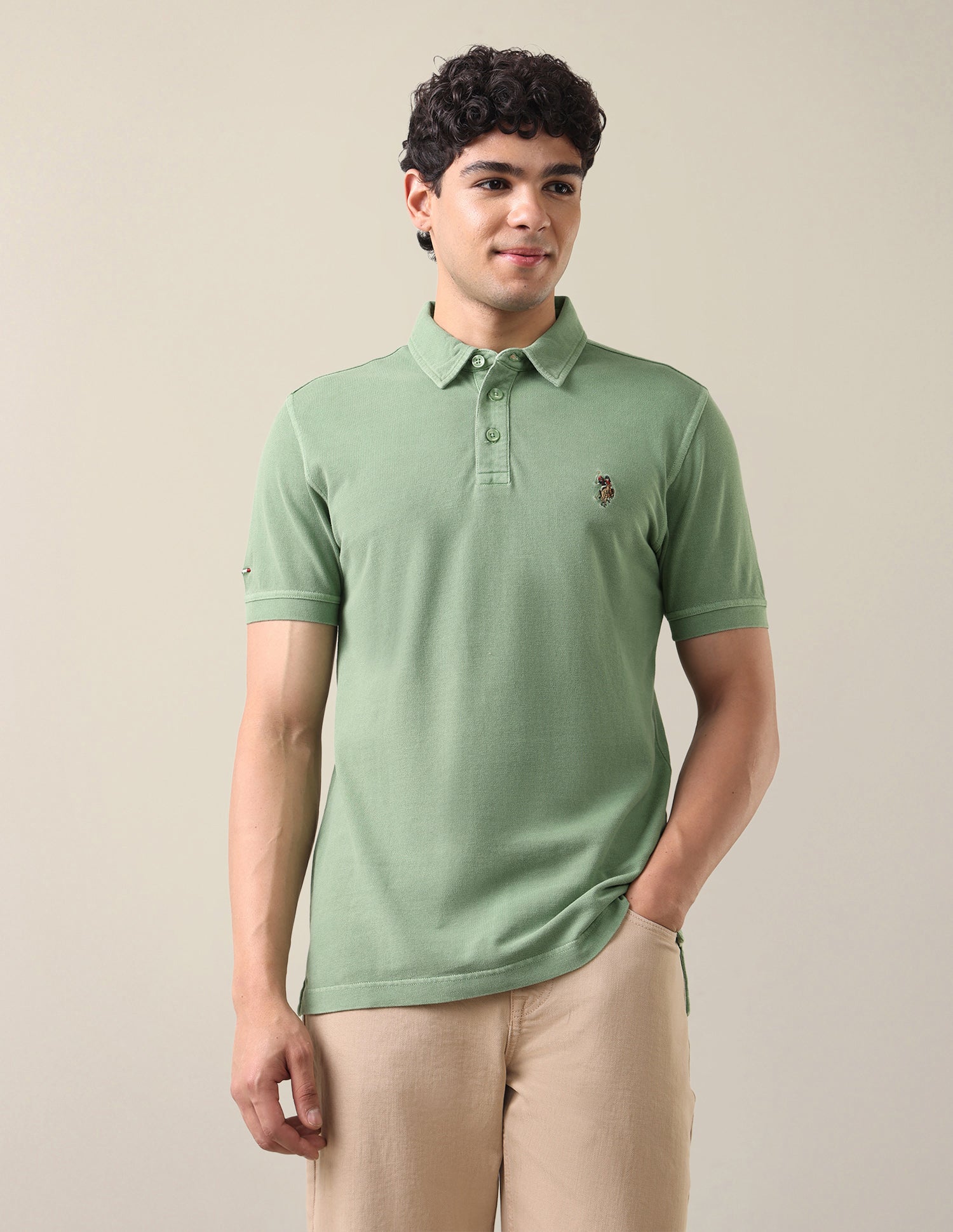 Solid Slim Fit Polo Shirt Light Green - U.S. Polo Assn. India | Large