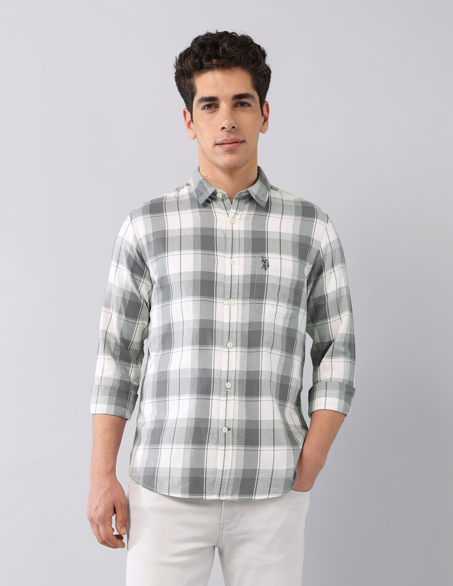 Pure Cotton Regular Fit Shirt Grey - U.S. Polo Assn. India | Large