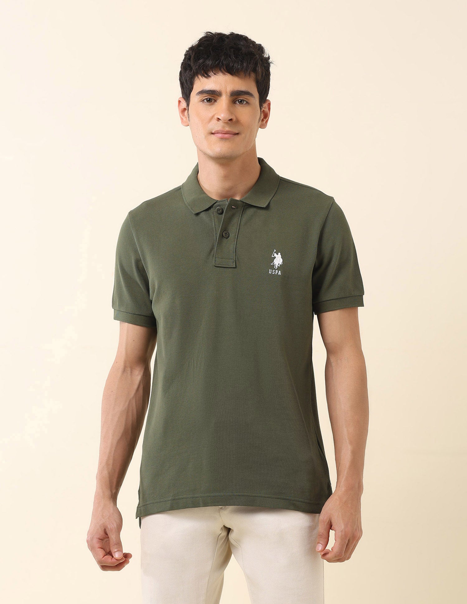 Pure Cotton Slim Fit Classic Polo Shirt Olive - U.S. Polo Assn. India | Large
