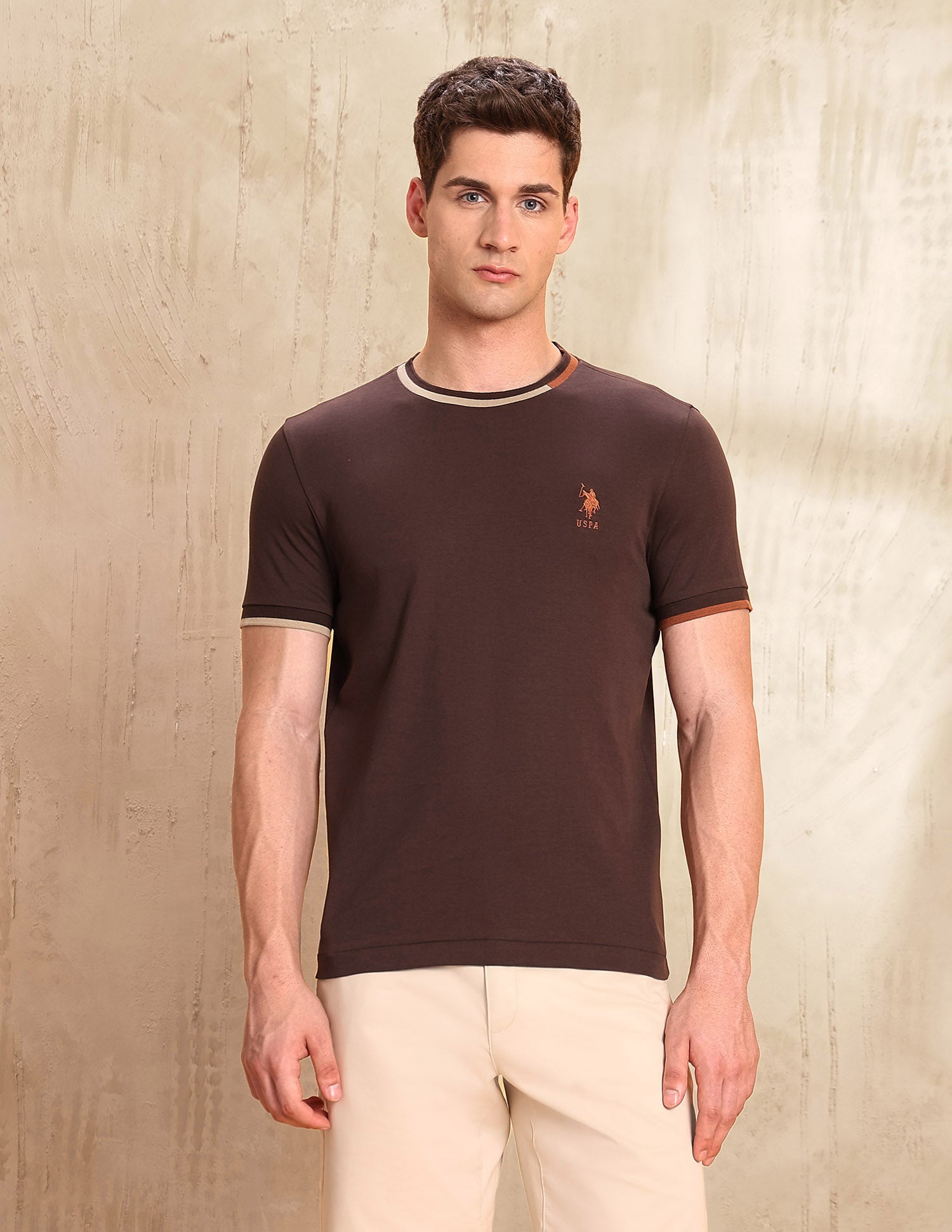 Solid Slim Fit T-Shirt Brown - U.S. POLO ASSN. | Large