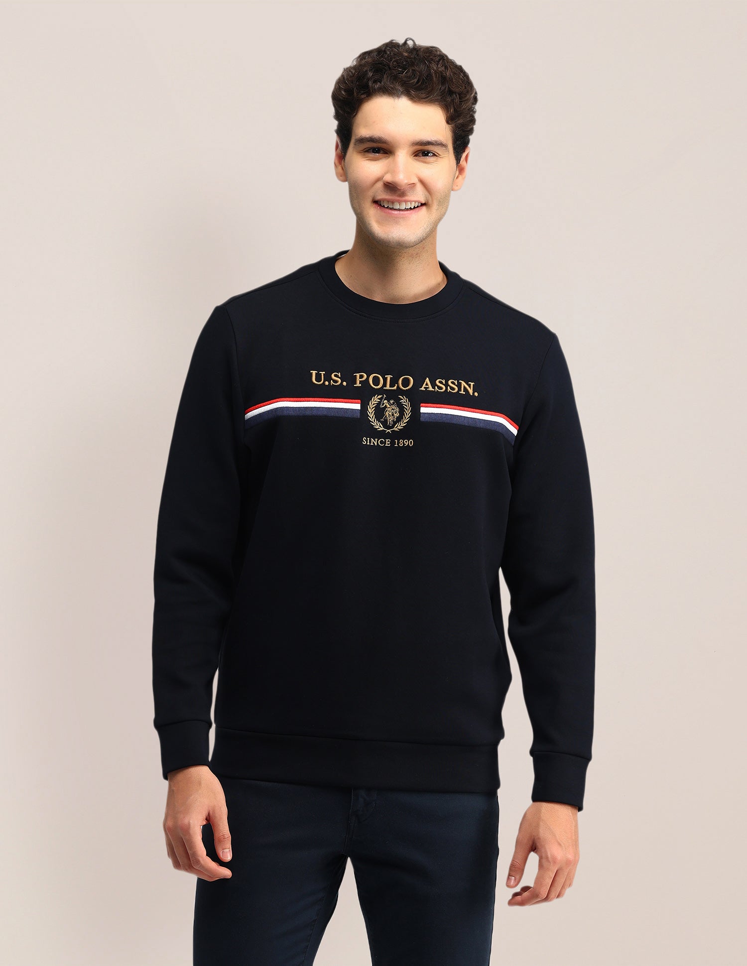 Brand Printed Regular Fit Sweatshirt Navy - U.S. Polo Assn. India | Large