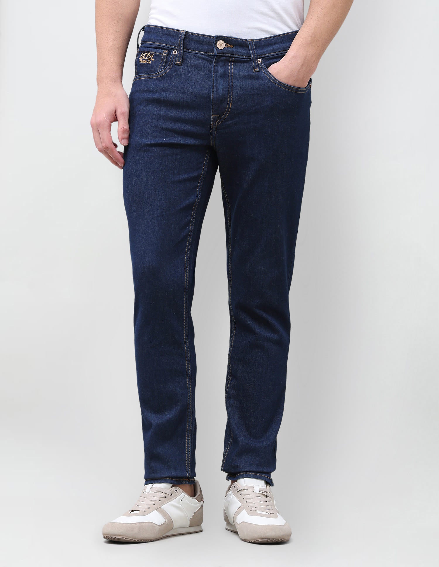 Solid Slim Tapered Jeans Blue - U.S. Polo Assn. India | Large