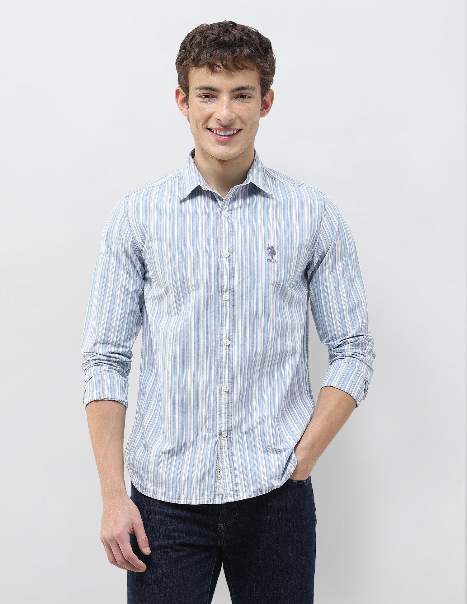 Vertical Striped Regular Fit Shirt Indigo - U.S. Polo Assn. India | Large