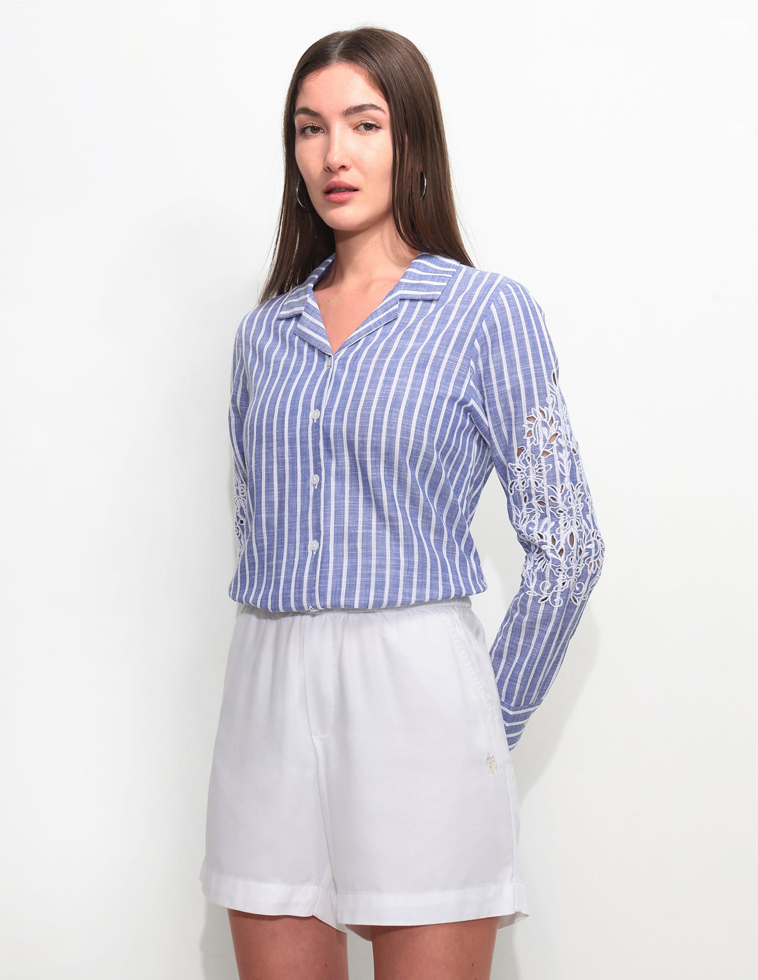 Boxy Cuban Collar Striped Shirt Blue - U.S. Polo Assn. India | Large