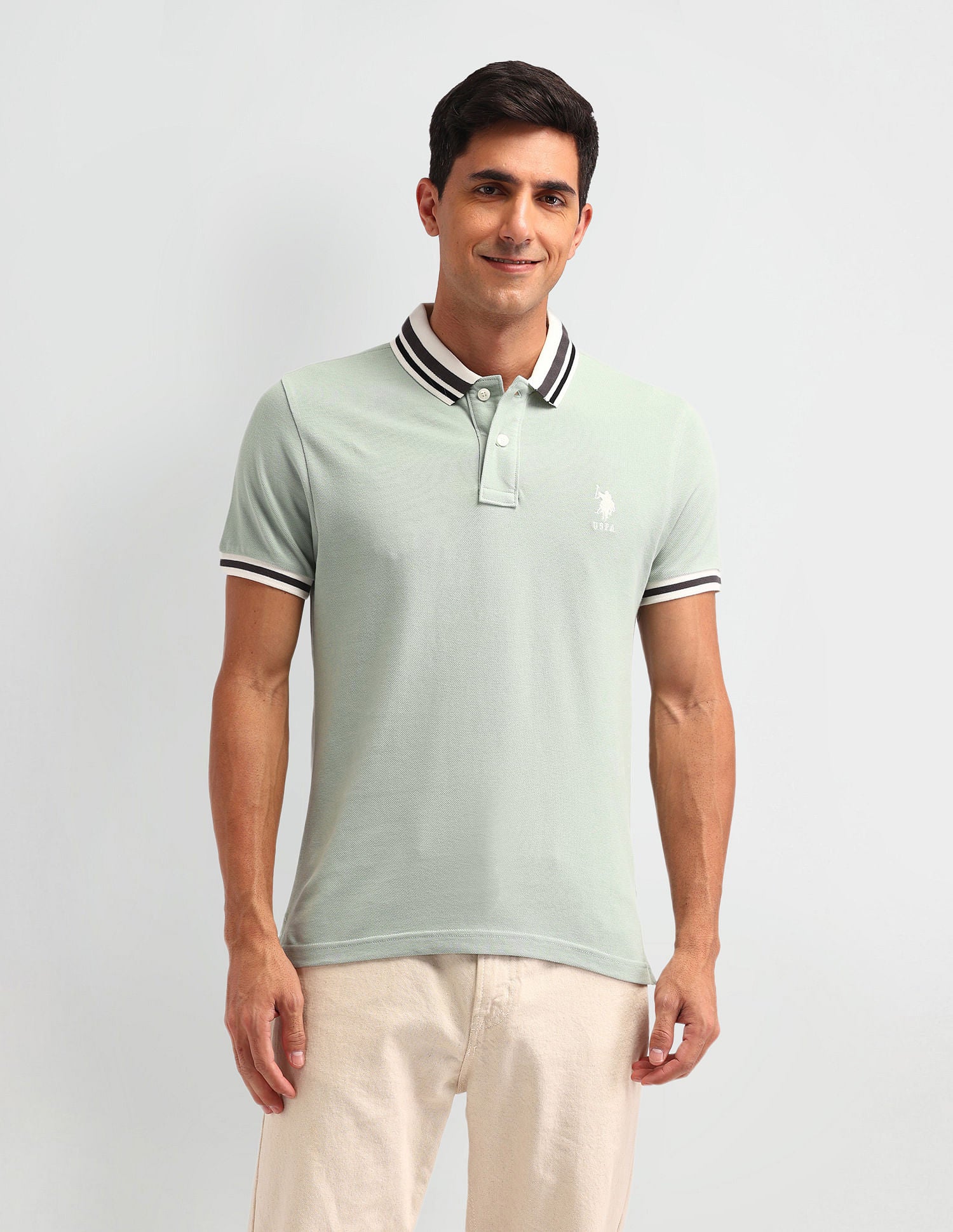 Outdoor Muscle Fit Solid Polo Shirt Mint - U.S. POLO ASSN. | Large