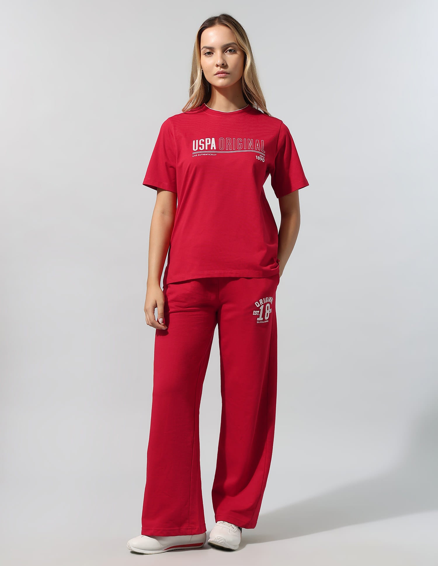 Polo Collar T-Shirt With Wide Leg Pants Red - U.S. Polo Assn. India | Large