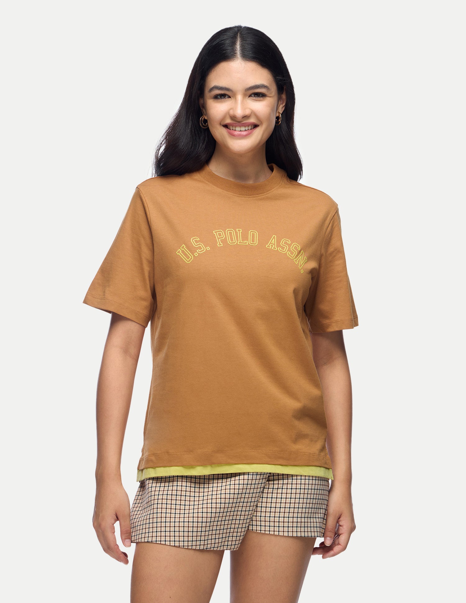 Brand Embroidered Relaxed Fit T-Shirt Light Brown - U.S. Polo Assn. India | Large