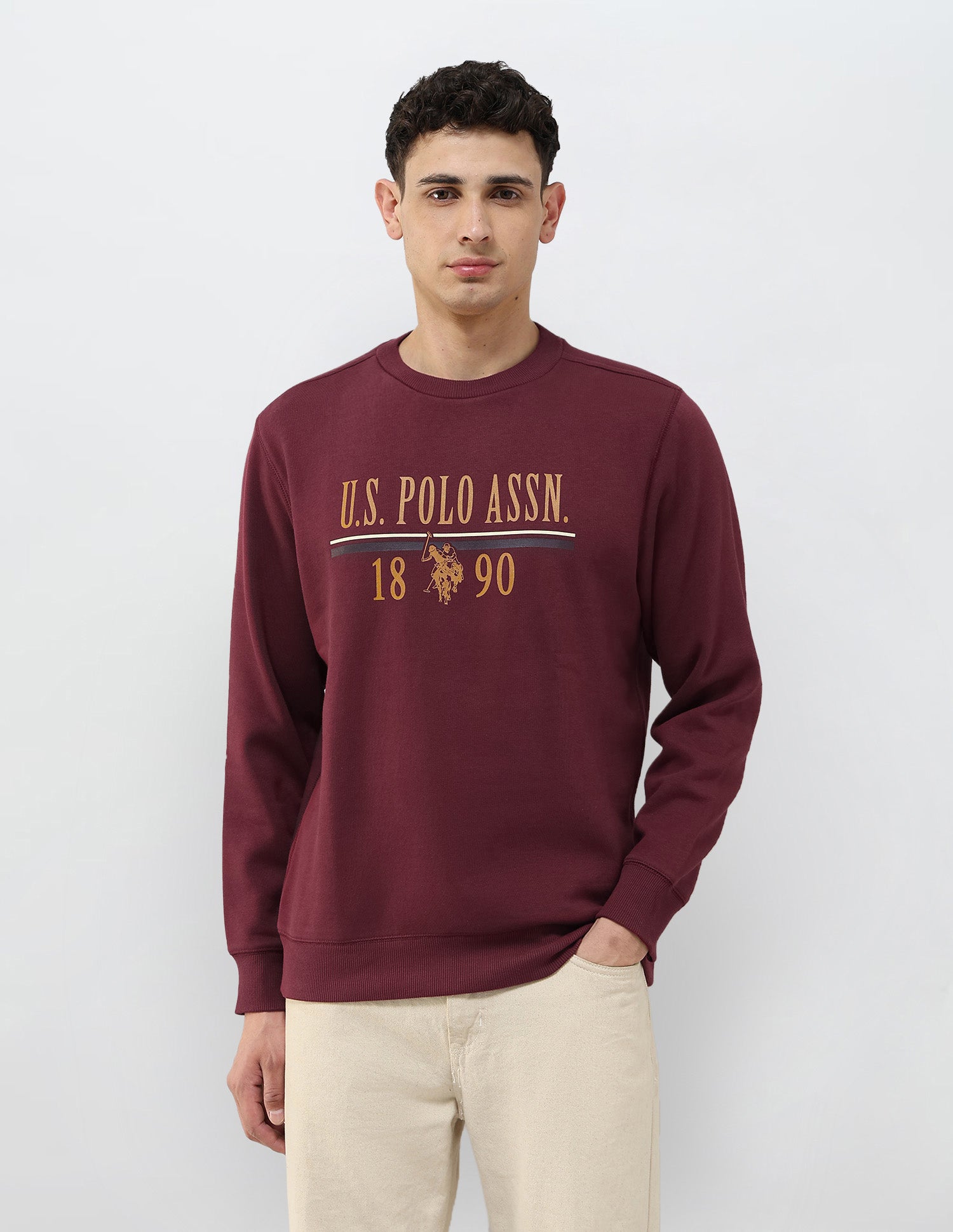 Brand Printed Regular Fit Sweatshirt Maroon - U.S. POLO ASSN. | Large