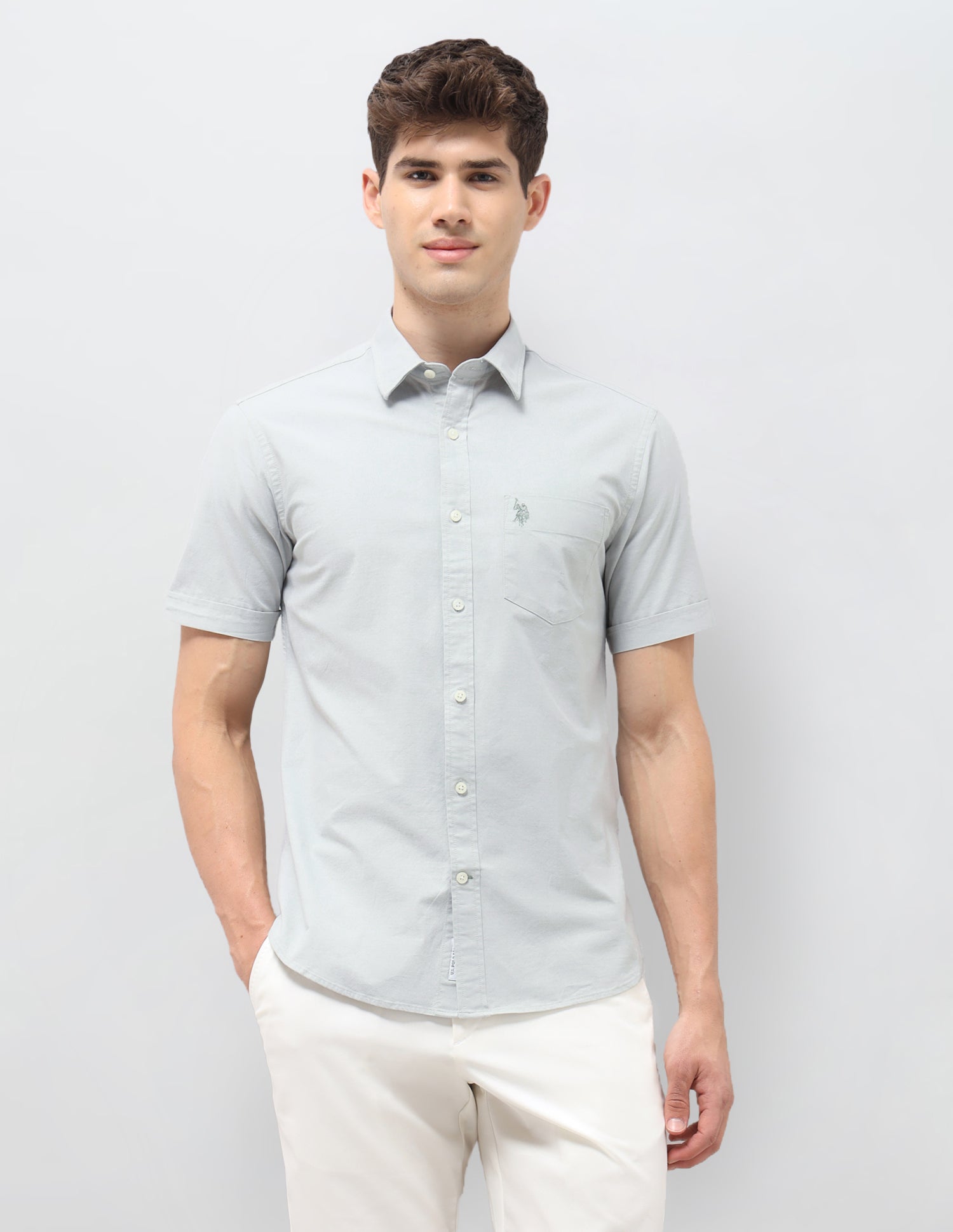 Tailored Fit Oxford Shirt Light Green - U.S. Polo Assn. India | Large