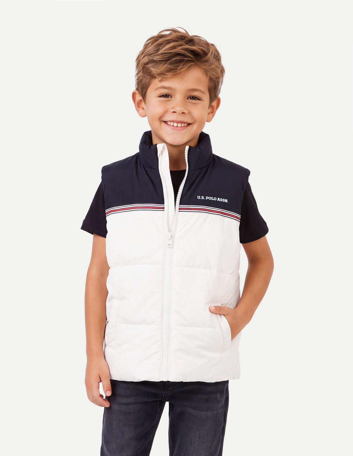 Colourblocked Regular Fit Puffer Jacket White - U.S. Polo Assn. India | Large