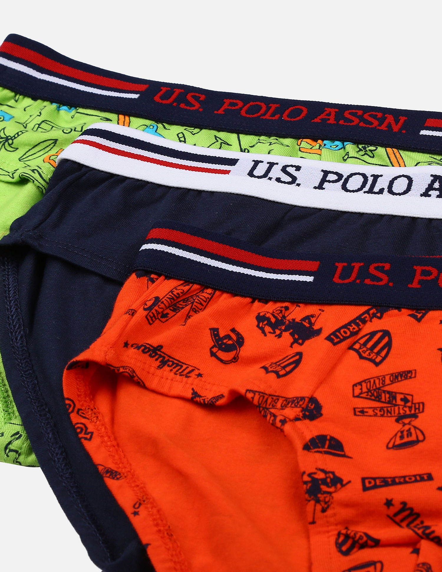 Mid Rise Cotton Spandex IKBB Briefs - Pack Of 3 Lime, Navy and Orange - U.S. POLO ASSN. | Large