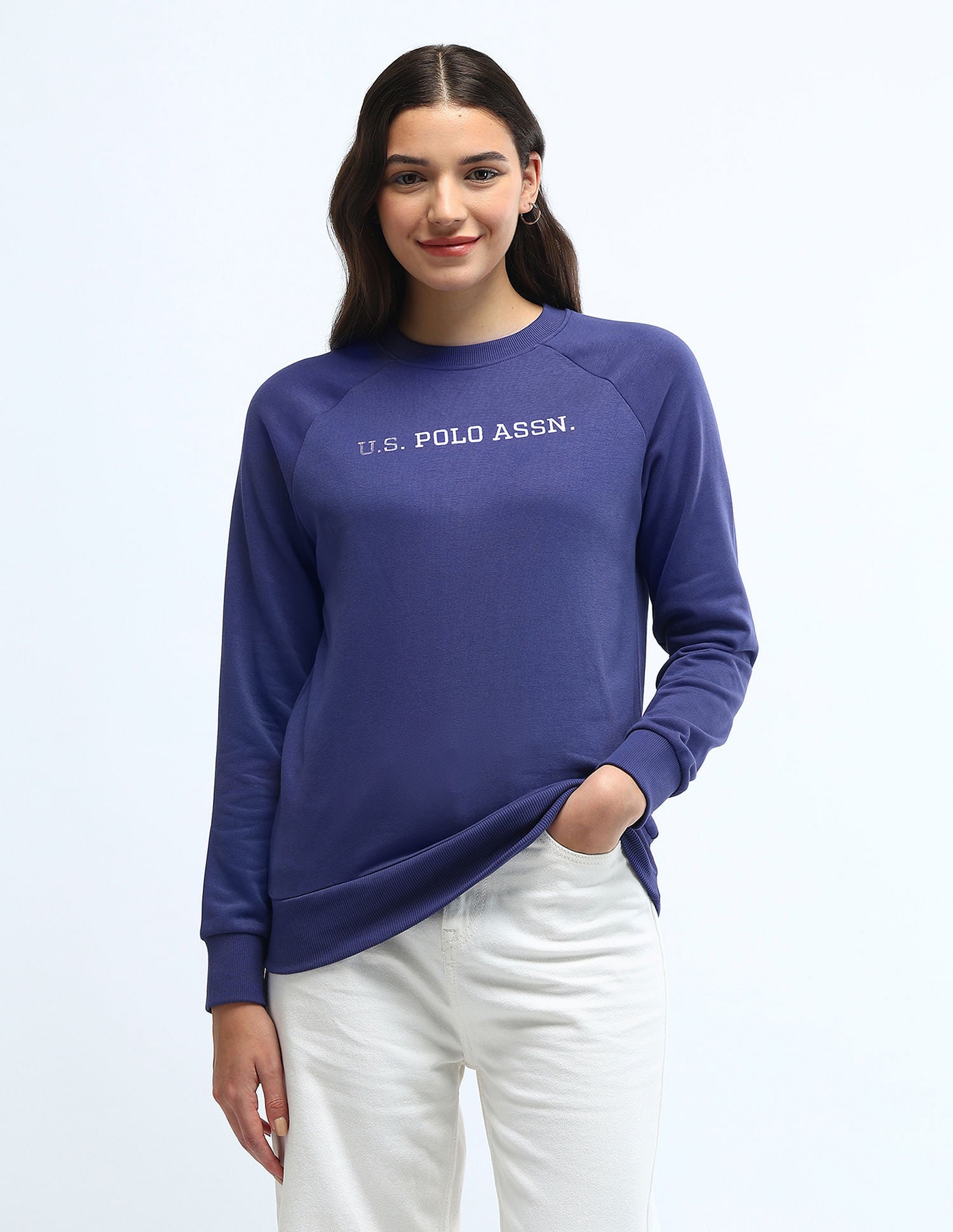 Foil Print Logo Sweatshirt Blue - U.S. POLO ASSN. | Large