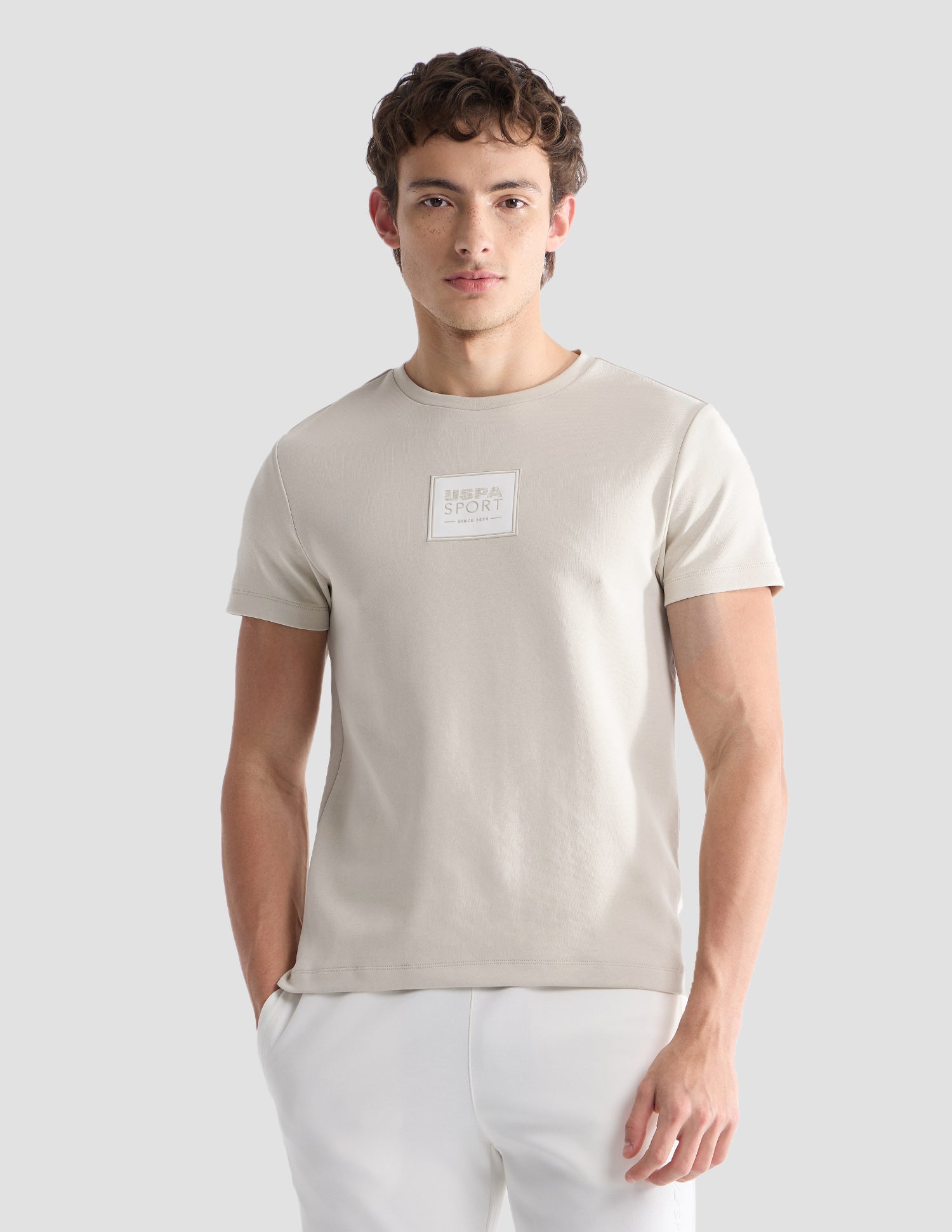 Solid Slim Fit Active T-Shirt Beige - U.S. Polo Assn. India | Large