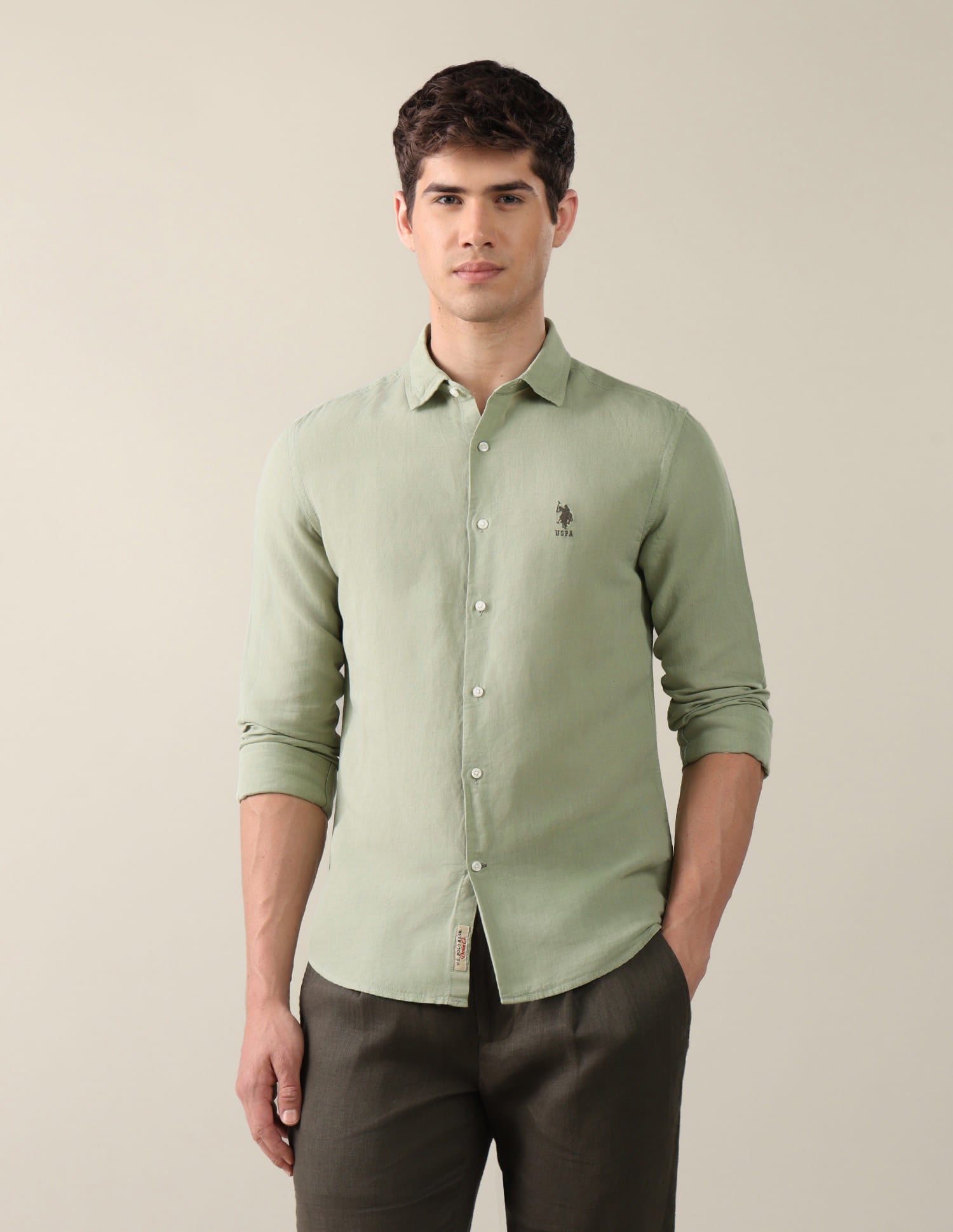 Solid Regular Fit Shirt Green - U.S. Polo Assn. India | Large
