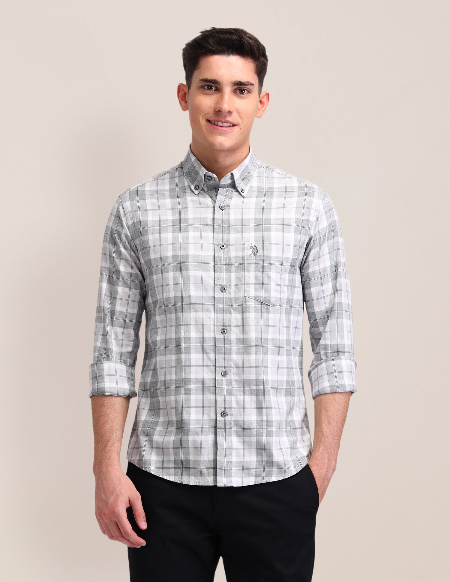 Tartan Checked Tailored Fit Shirt Grey - U.S. Polo Assn. India | Large