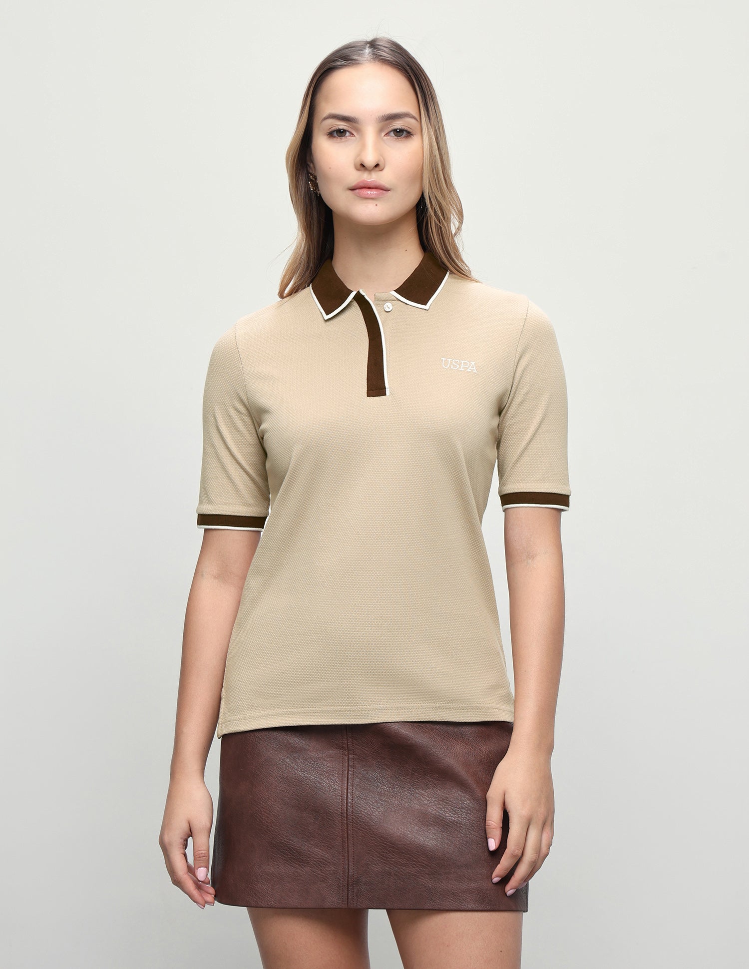 Solid Regular Fit Polo Shirt Beige - U.S. Polo Assn. India | Large