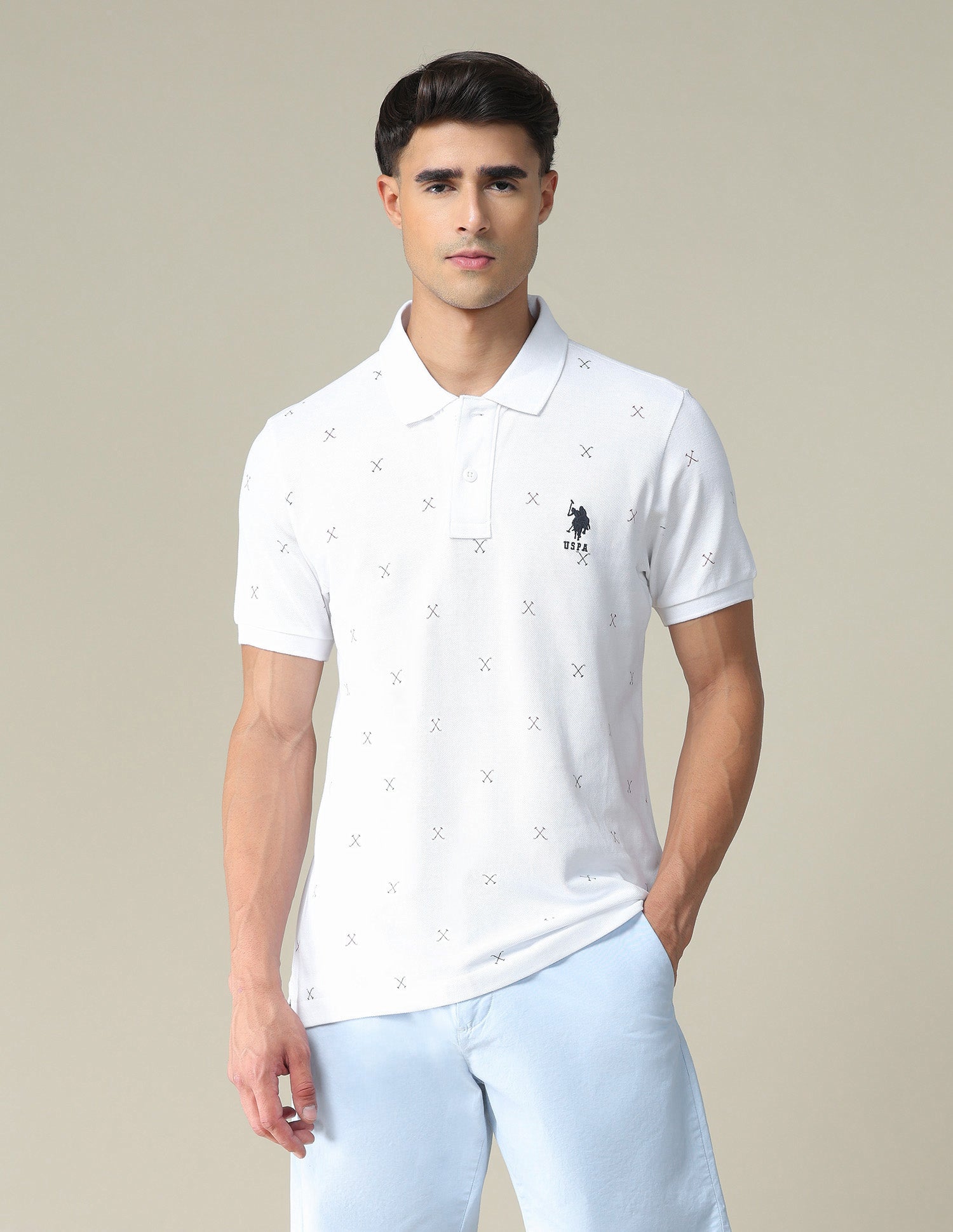 All Over Brand Print Polo Shirt White - U.S. POLO ASSN. | Large
