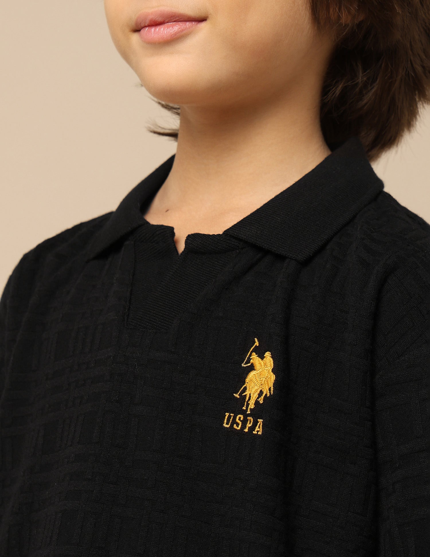 Boys Textured Boxy Fit Polo Shirt Black - U.S. POLO ASSN. | Large
