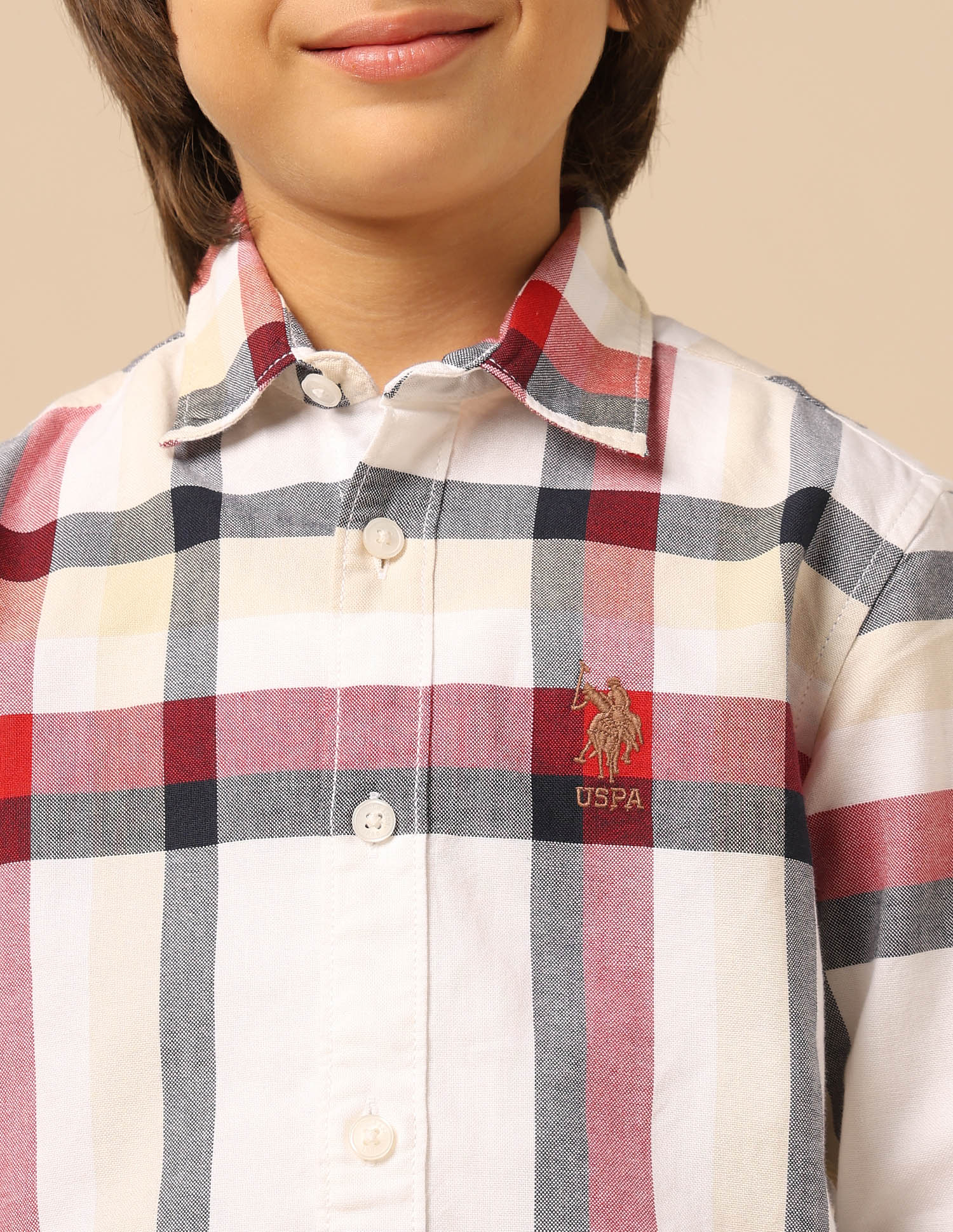 Boys Tartan Checked Oxford Shirt Beige - U.S. POLO ASSN. | Large