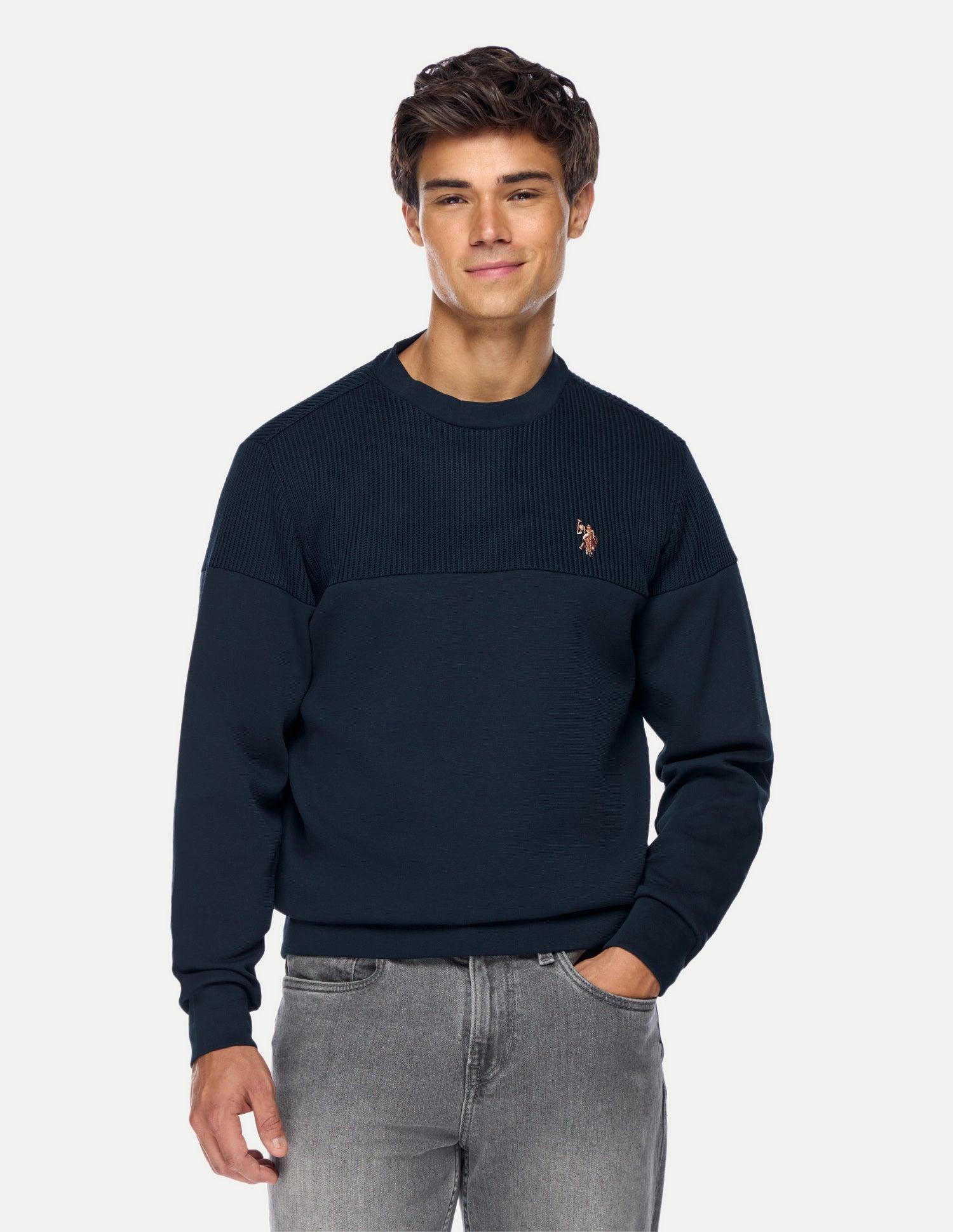 Patterned Knit Regular Fit Sweatshirt Navy - U.S. Polo Assn. India | Large