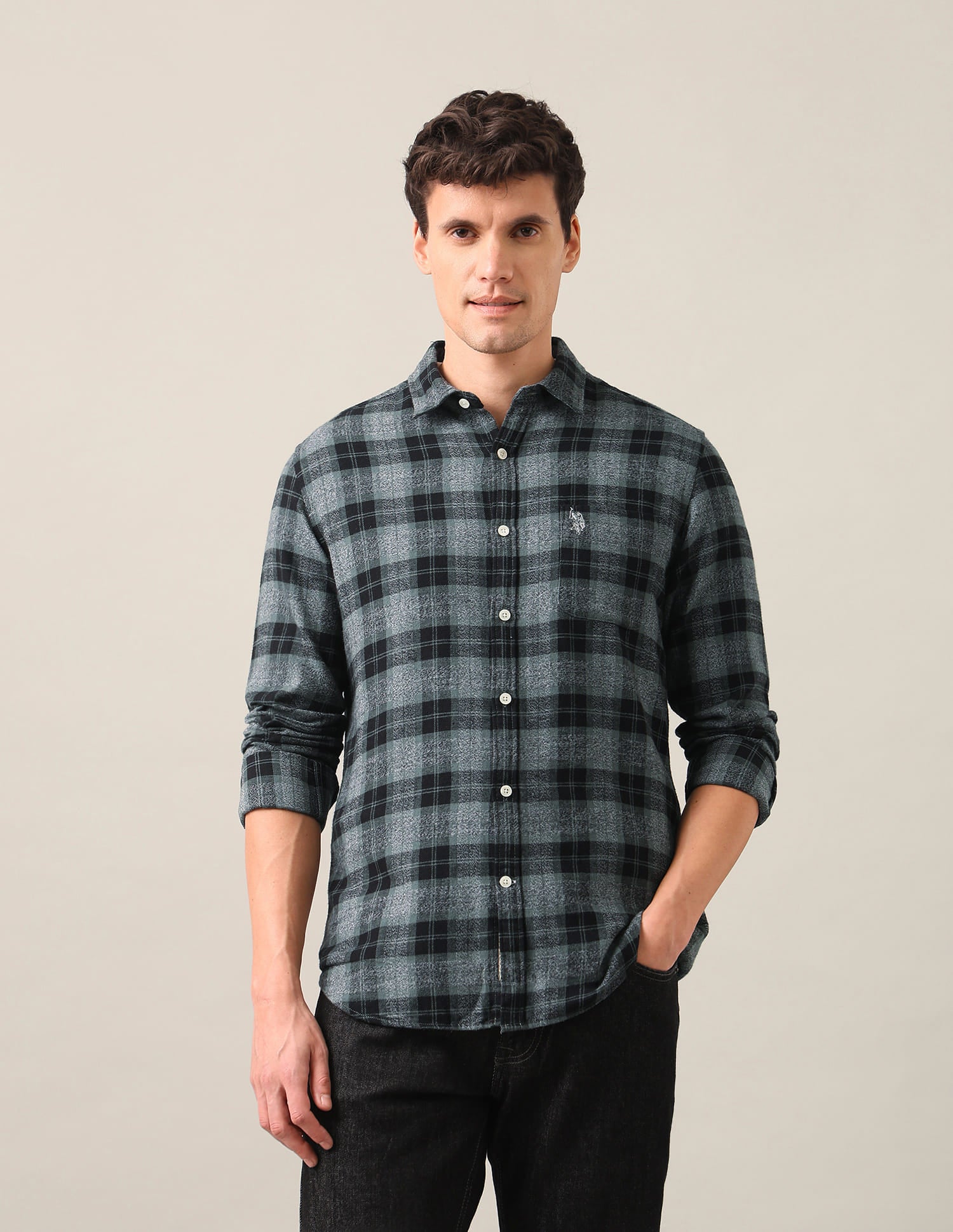 Tartan Checked Twill Shirt Green - U.S. Polo Assn. India | Large