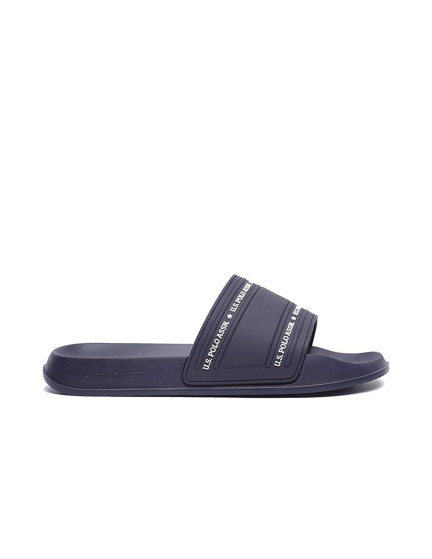 Men Brand Print Vamp Strap Wode 3.0 Slides Navy - U.S. Polo Assn. India | Large