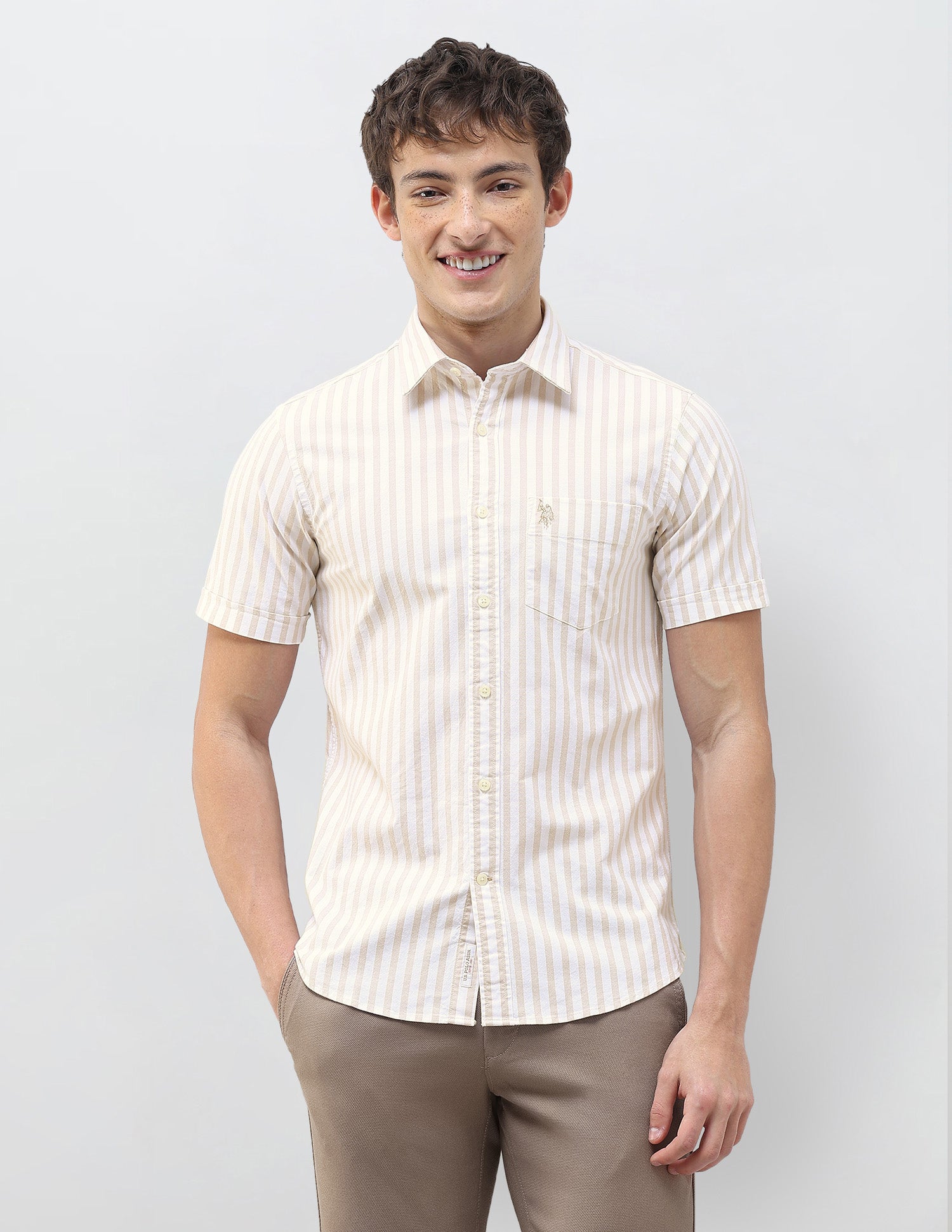 Vertical Striped Regular Fit Shirt Beige - U.S. Polo Assn. India | Large