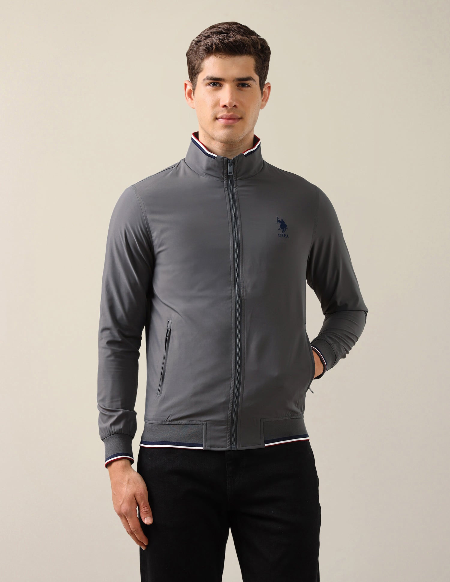 Solid Regular Fit Jacket Grey - U.S. Polo Assn. India | Large