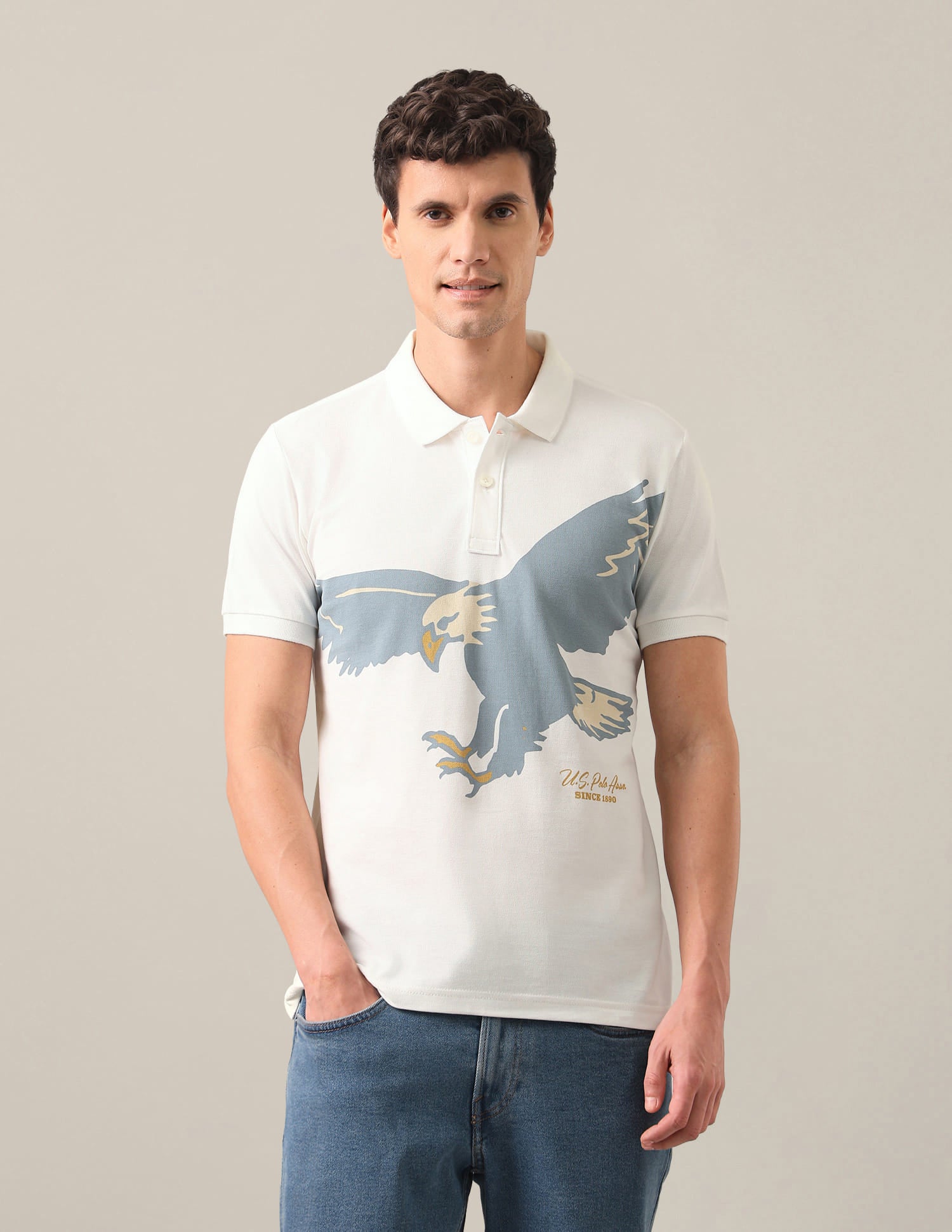 Graphic Printed Slim Fit Polo Shirt White - U.S. Polo Assn. India | Large
