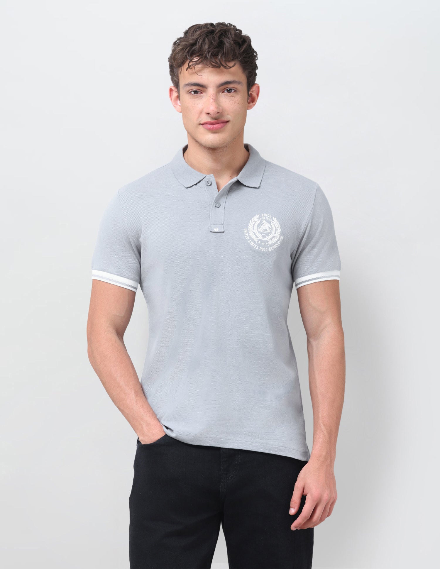Solid Slim Fit Polo Shirt Grey - U.S. Polo Assn. India | Large
