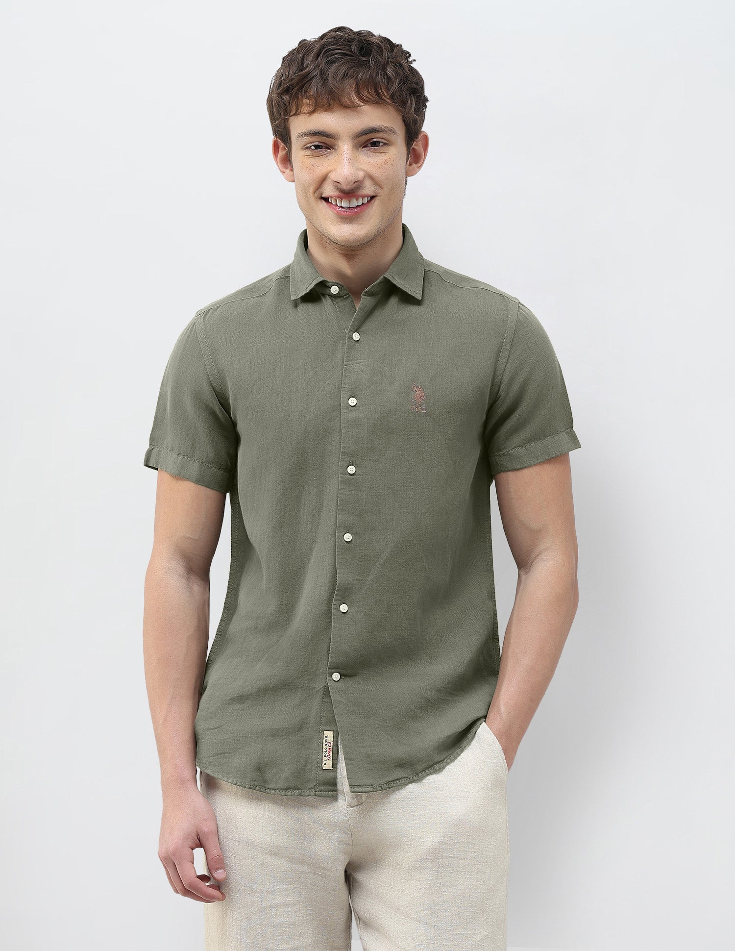Solid Regular Fit Shirt Olive - U.S. Polo Assn. India | Large