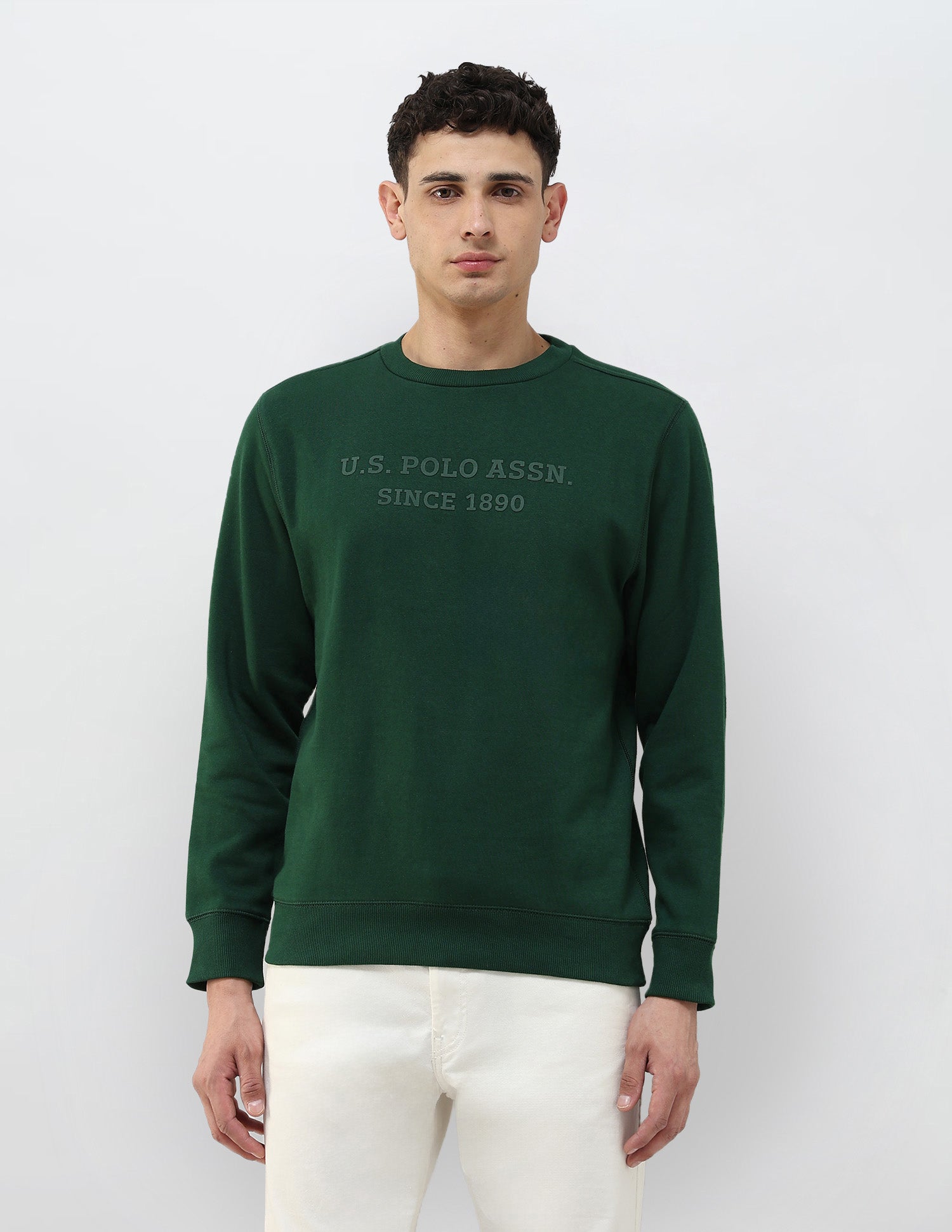 Brand Embossed Regular Fit Sweatshirt Dark Green - U.S. POLO ASSN. | Large