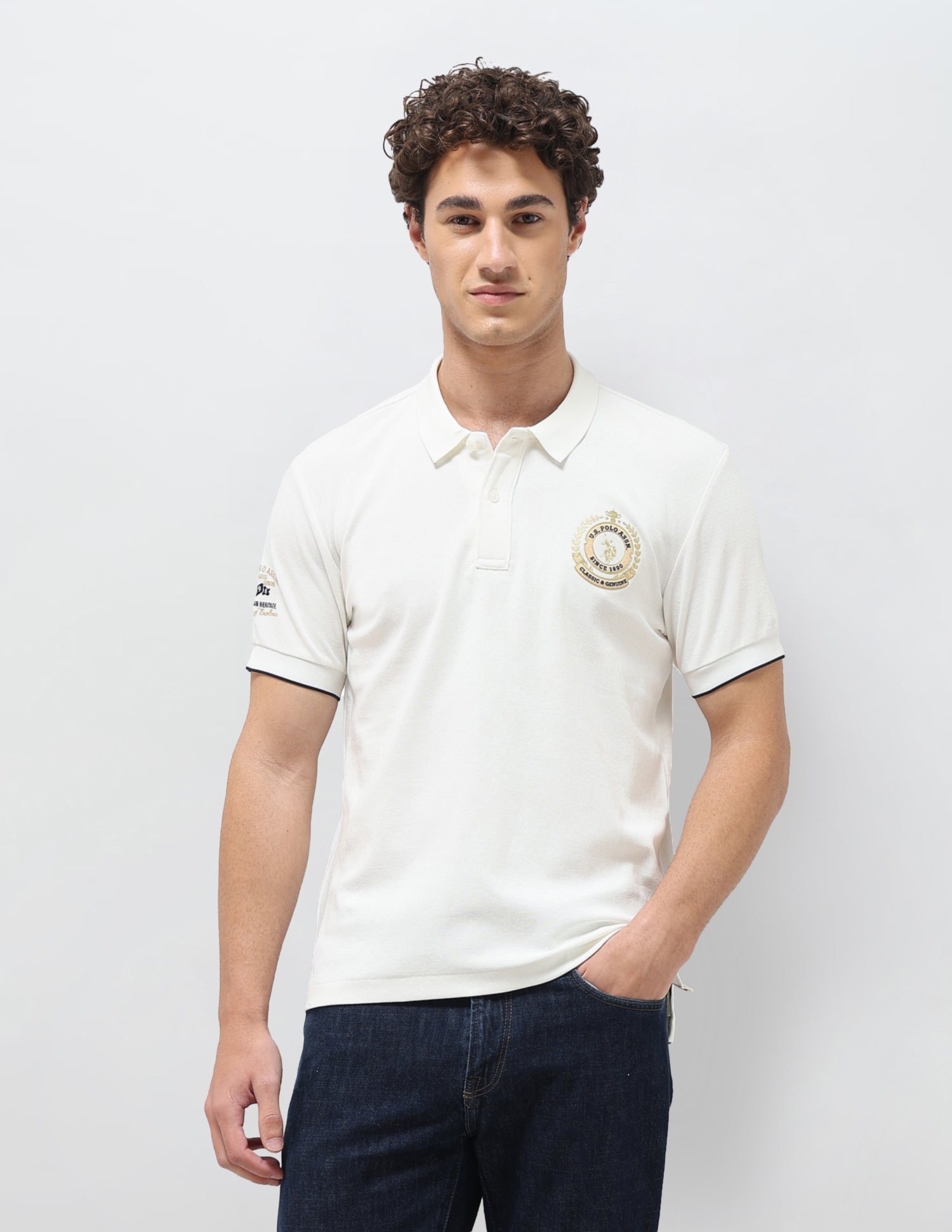 Solid Slim Fit Polo Shirt Off White - U.S. Polo Assn. India | Large